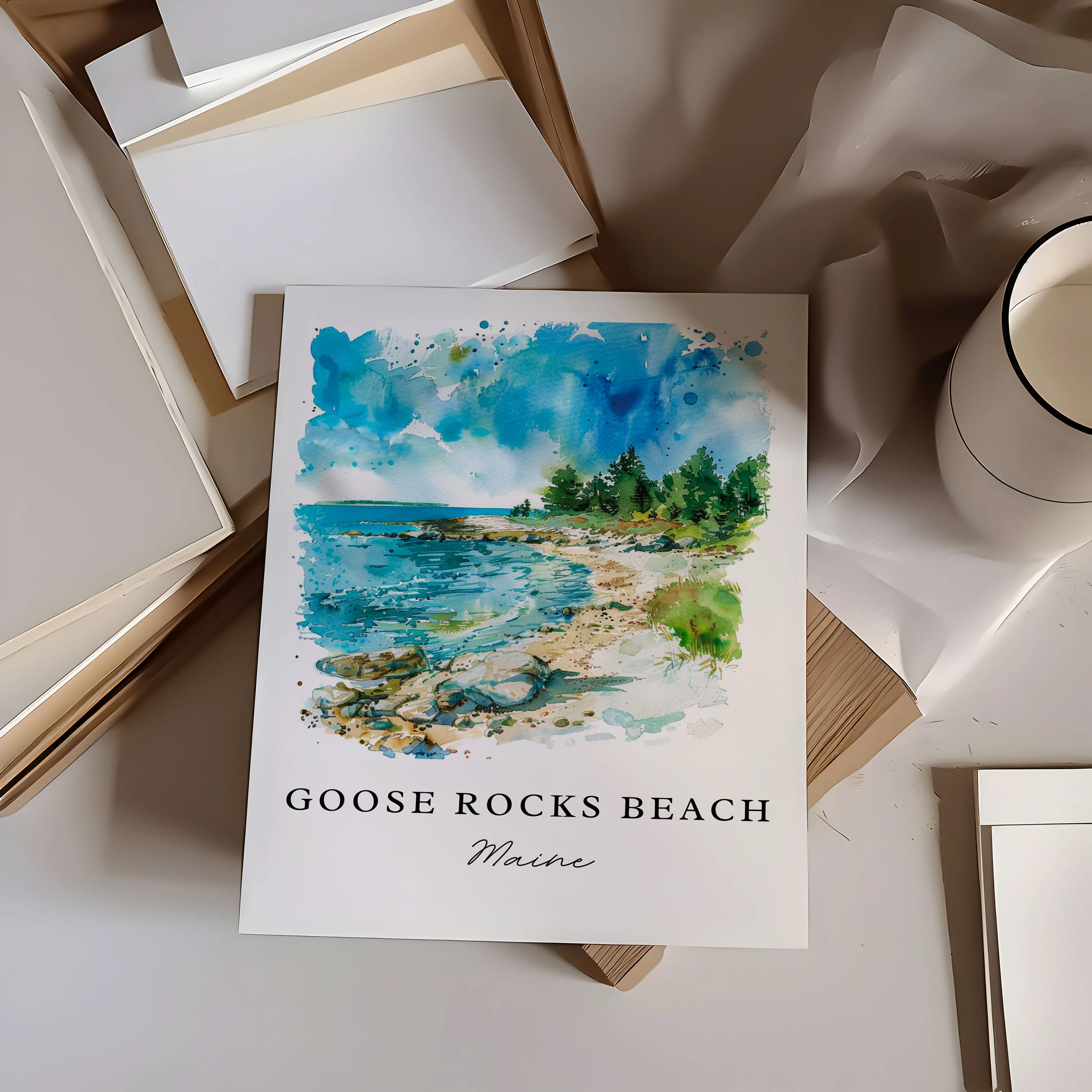 Goose Rocks Beach, Maine – Watercolor Art Print - Image 2