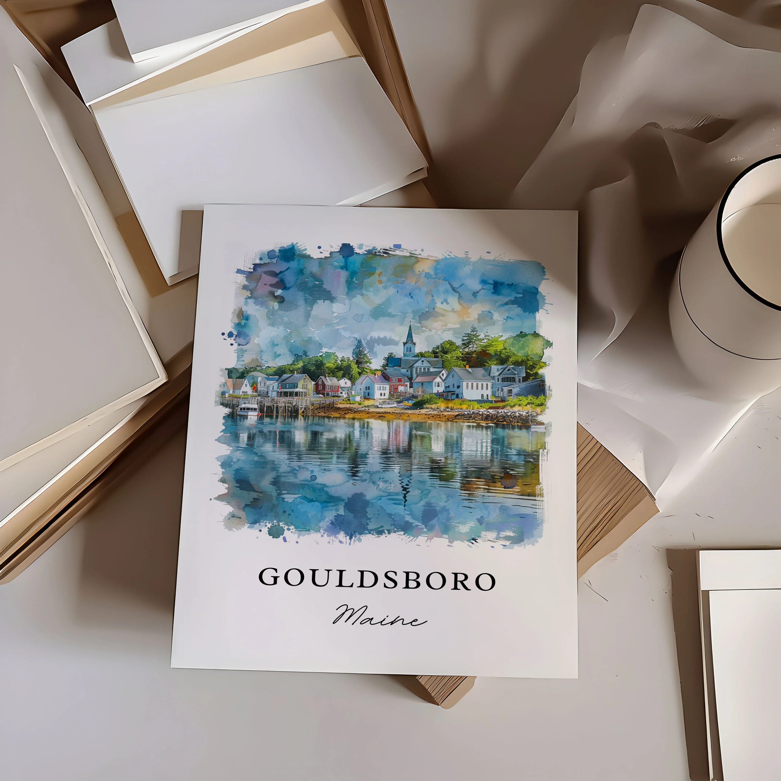 Gouldsboro, ME, Maine – Watercolor Art Print - Image 2