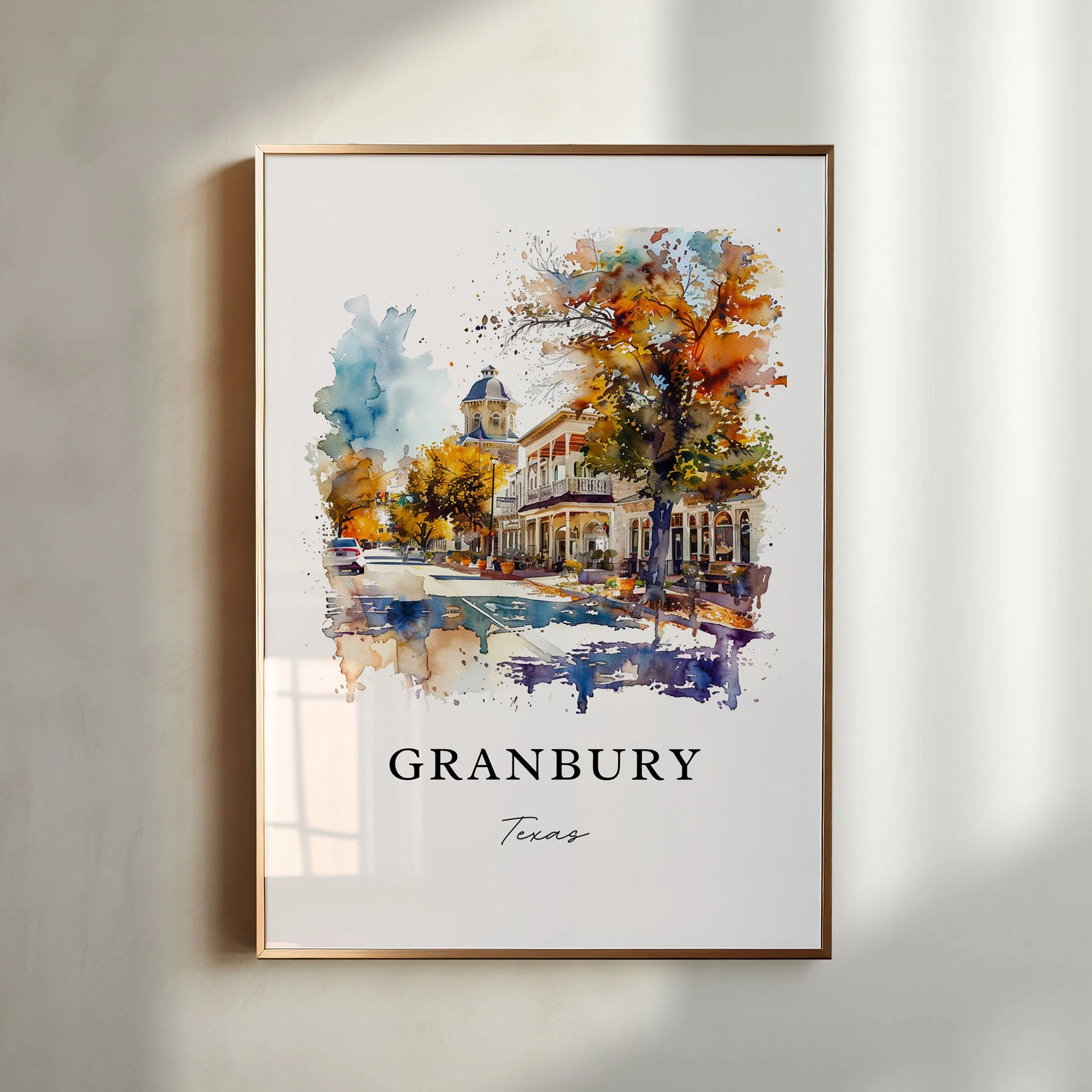 Granbury, Texas, Texas – Watercolor Art Print