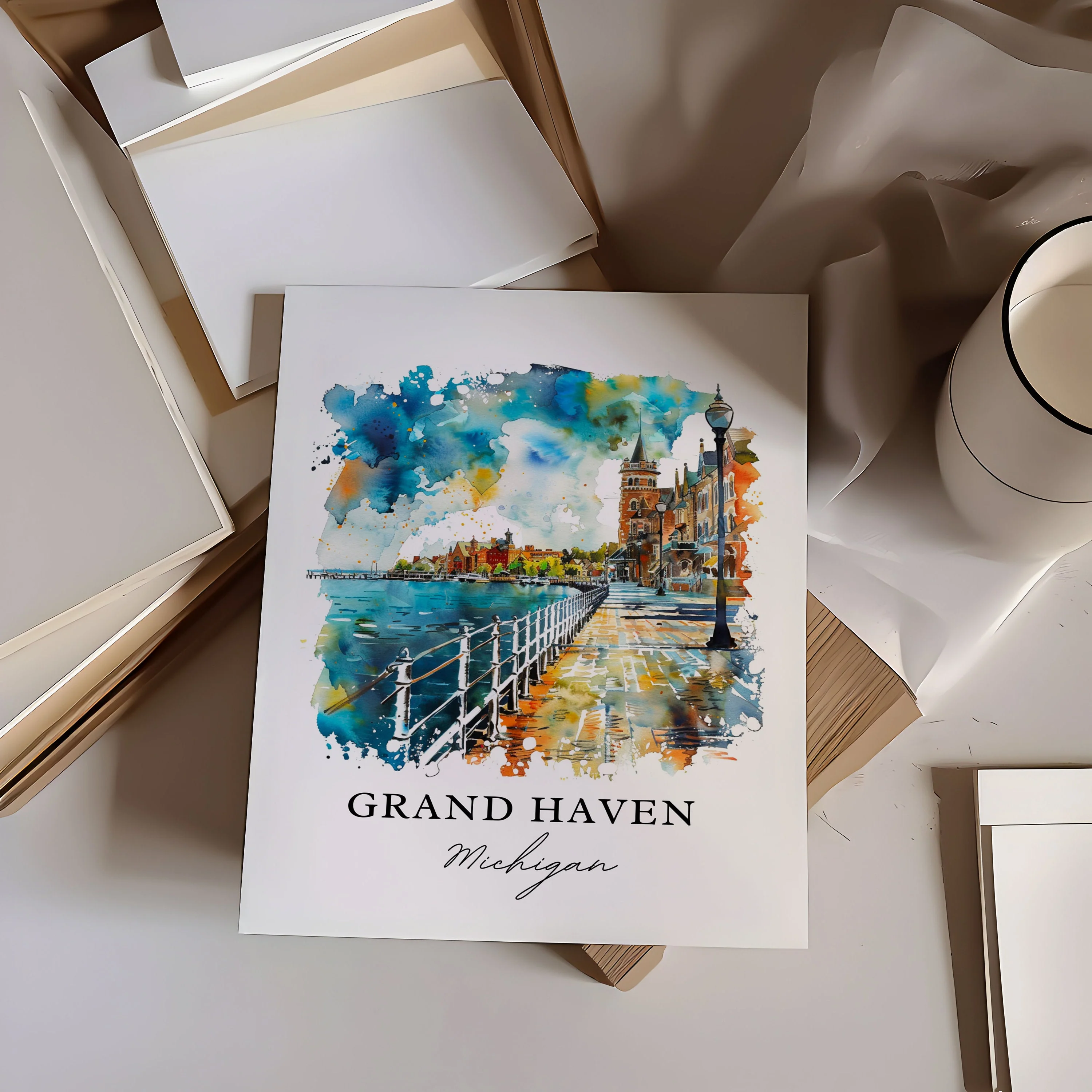 Grand Haven, Michigan – Watercolor Art Print - Image 2