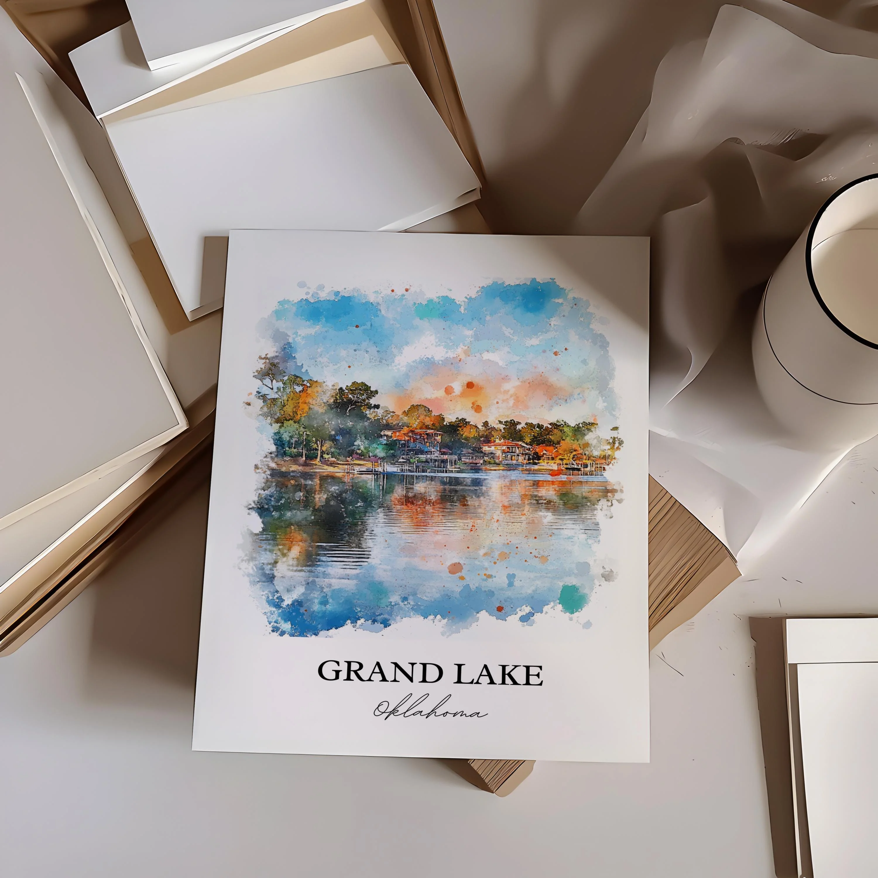 Grand Lake, Oklahoma, USA – Watercolor Art Print - Image 5
