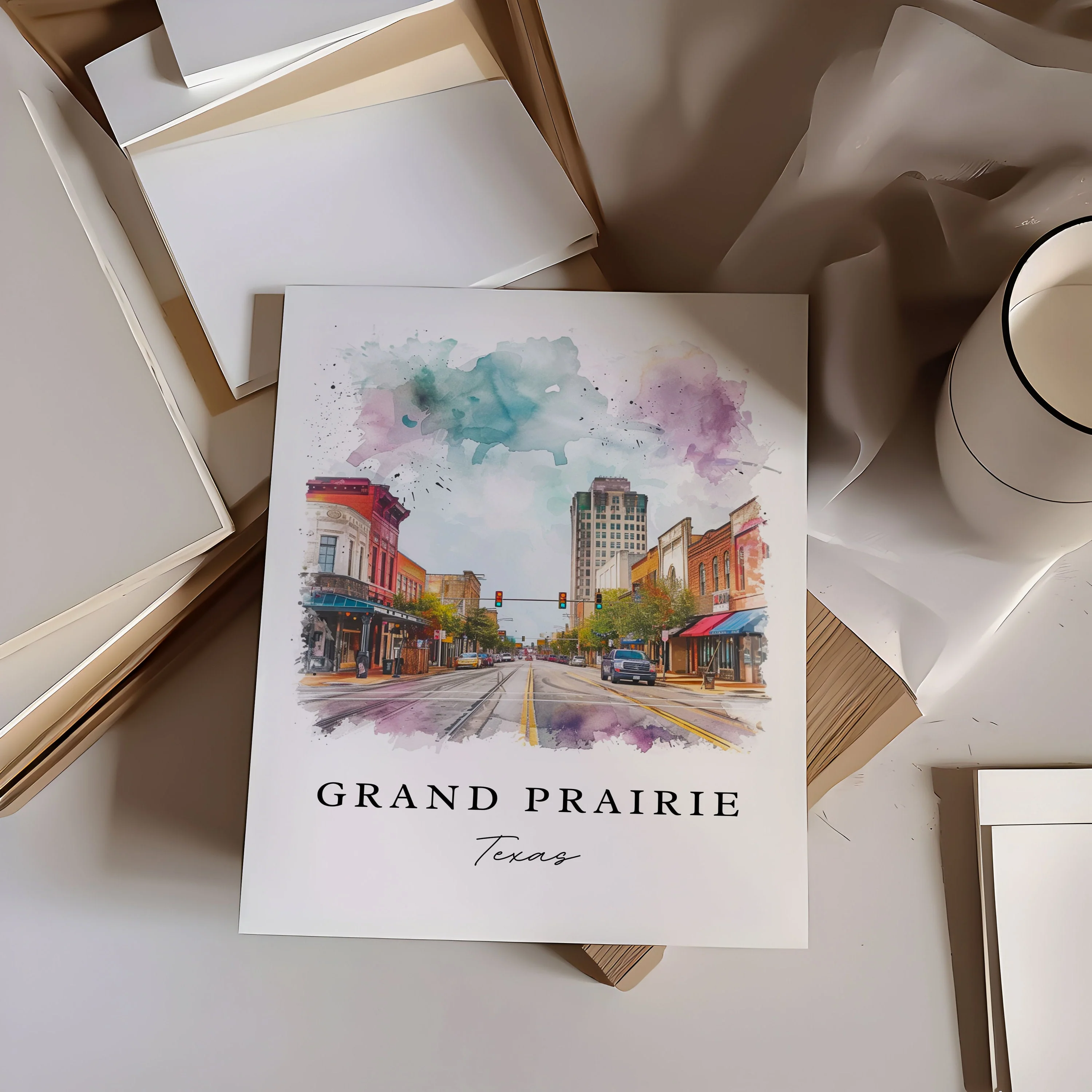 Grand Prairie, Texas – Watercolor Art Print - Image 2