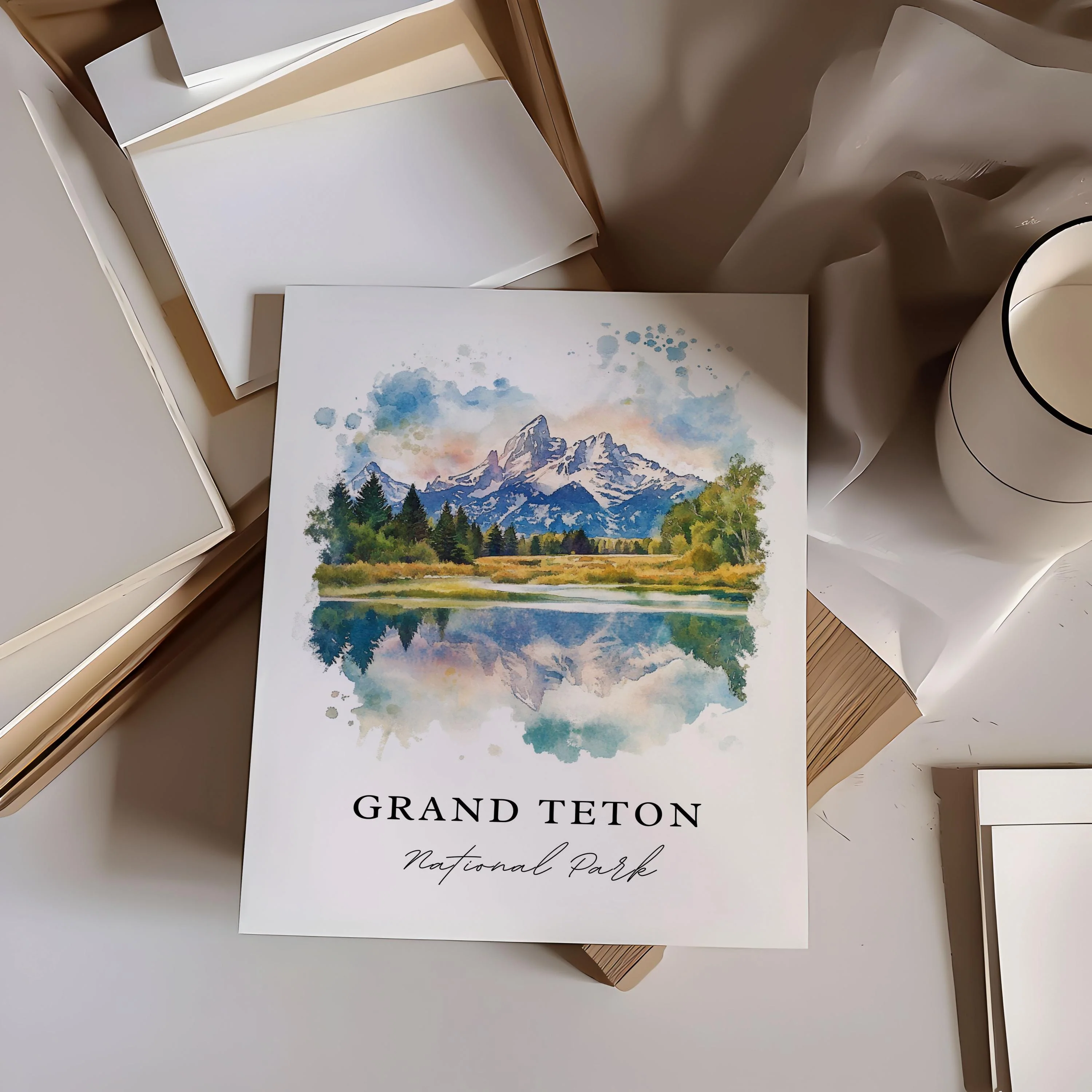 Grand Tetons, Wyoming – Watercolor Art Print - Image 2