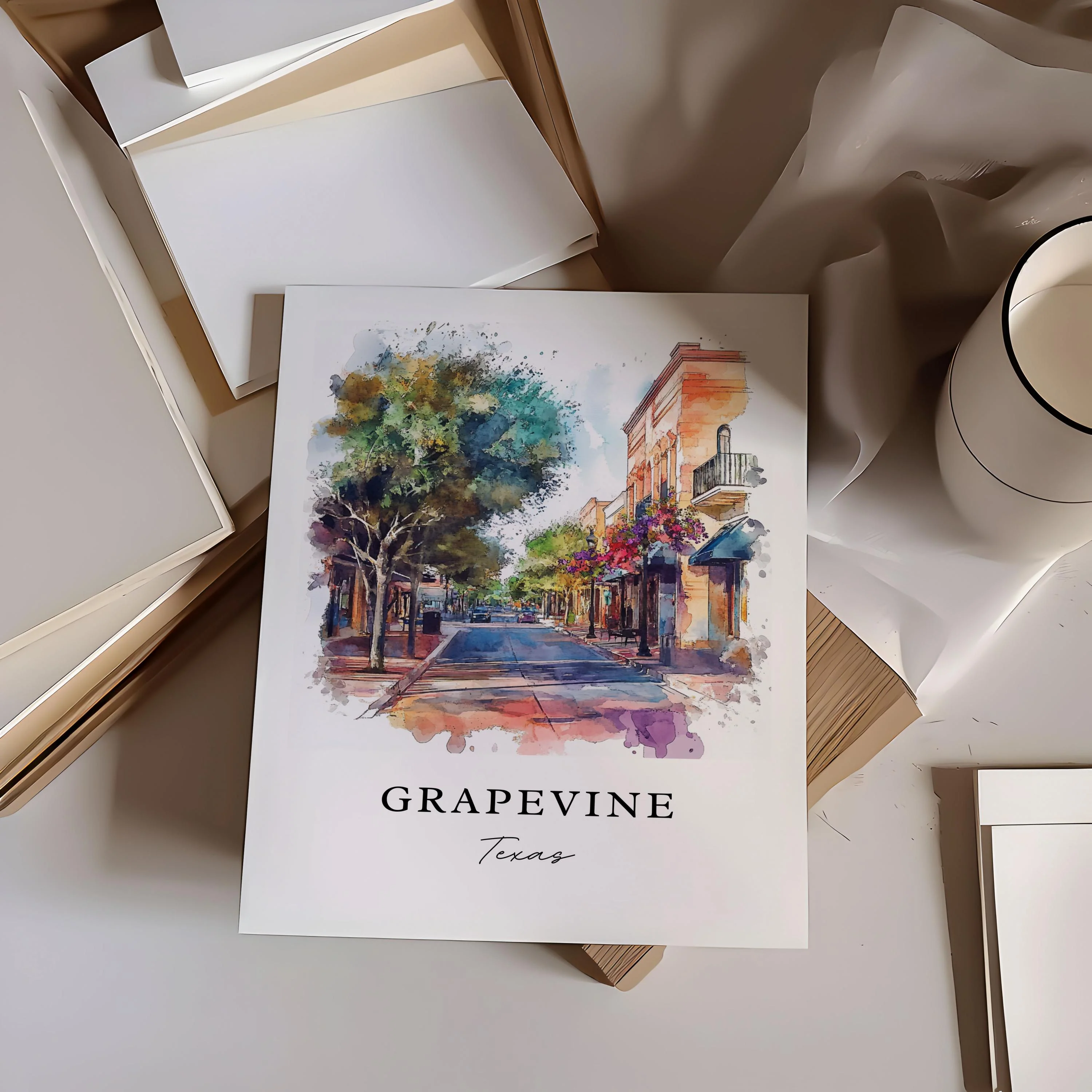 Grapevine, Texas – Watercolor Art Print - Image 2