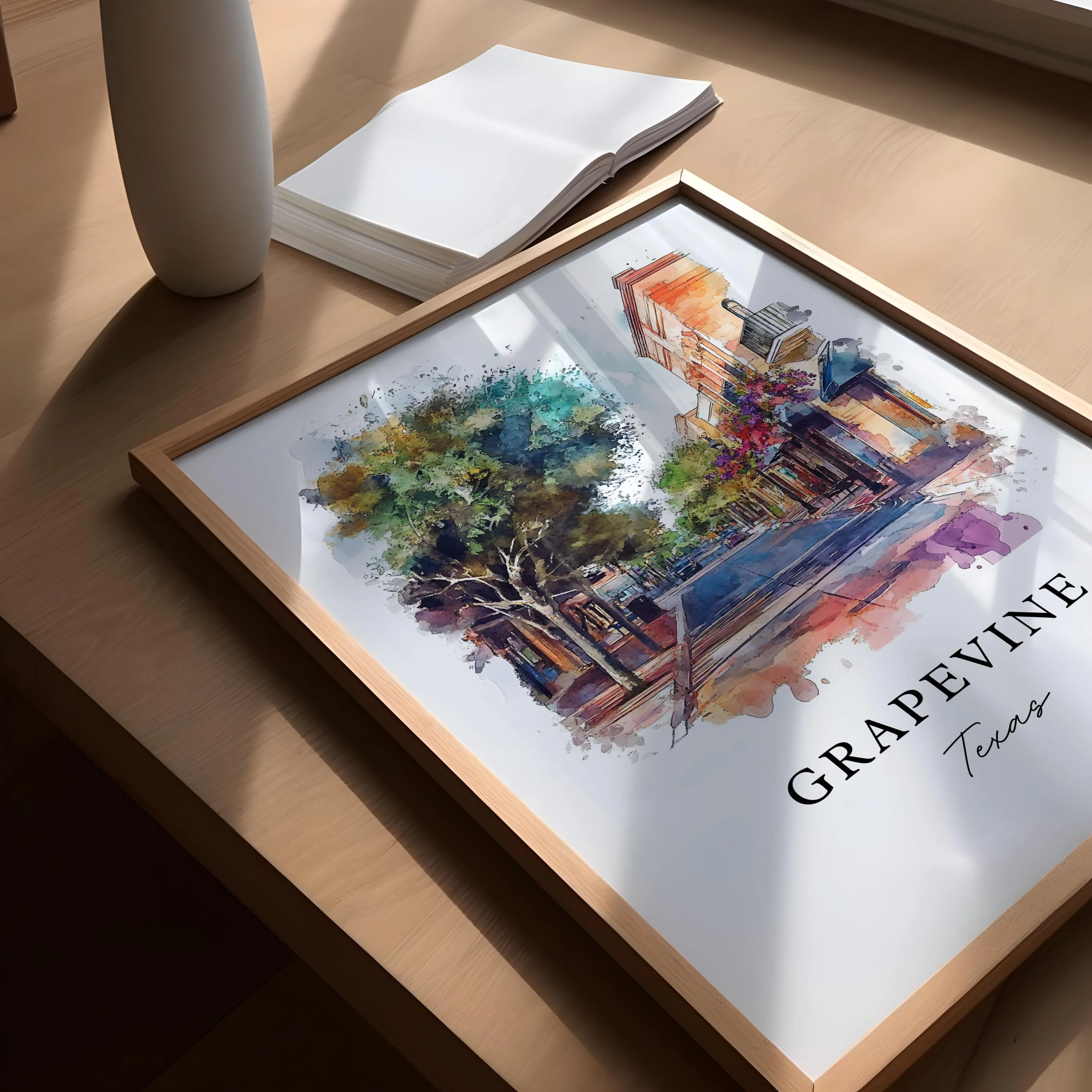 Grapevine, Texas – Watercolor Art Print - Image 3