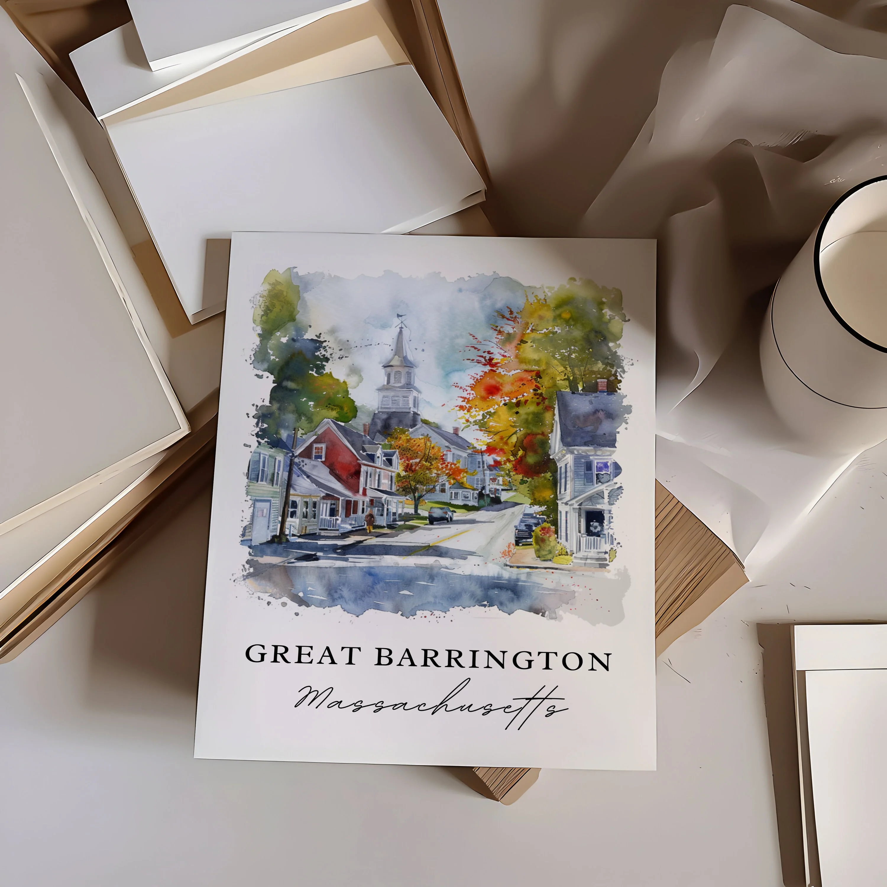 Great Barrington, MA, USA – Watercolor Art Print - Image 2