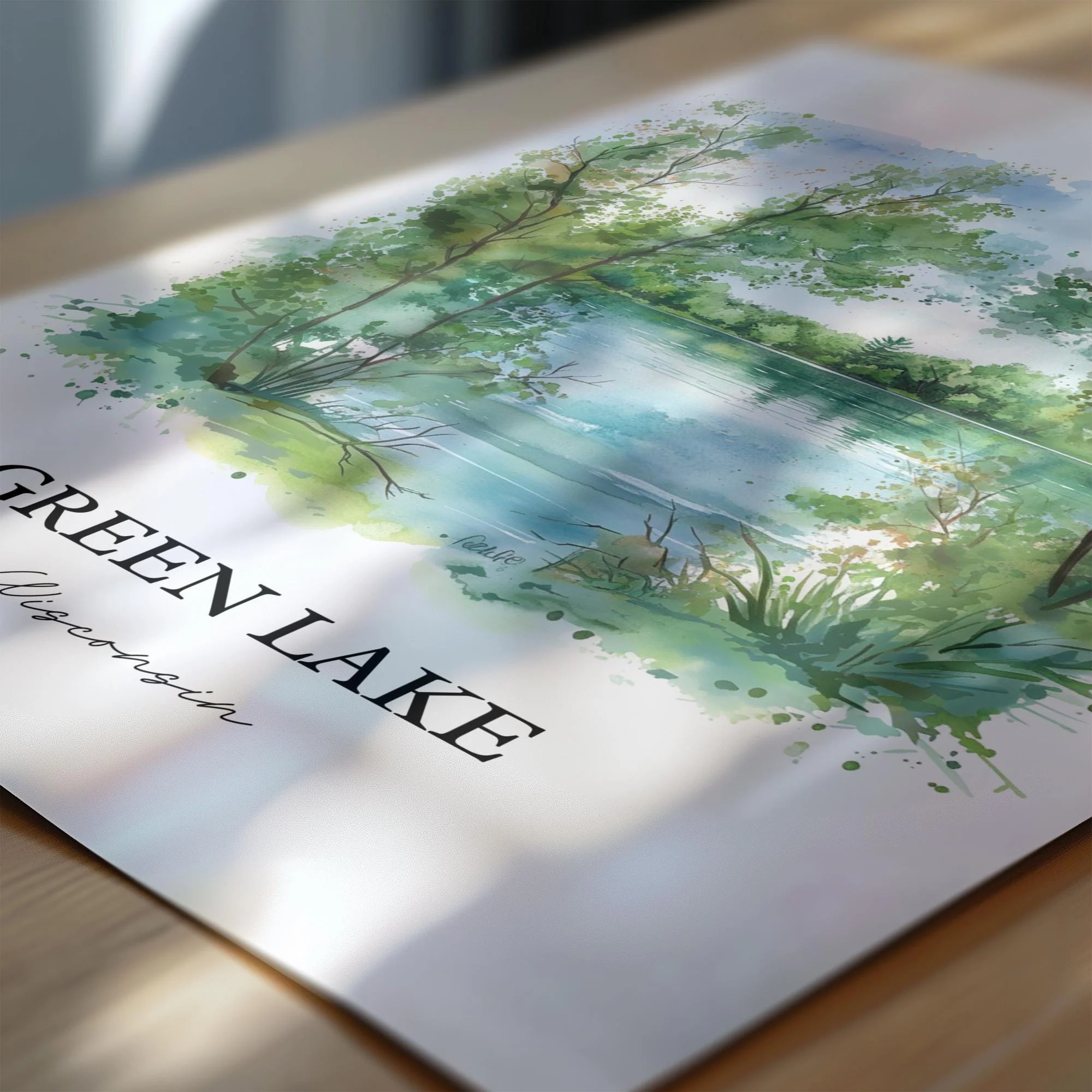 Green Lake, Wisconsin, USA – Watercolor Art Print - Image 2