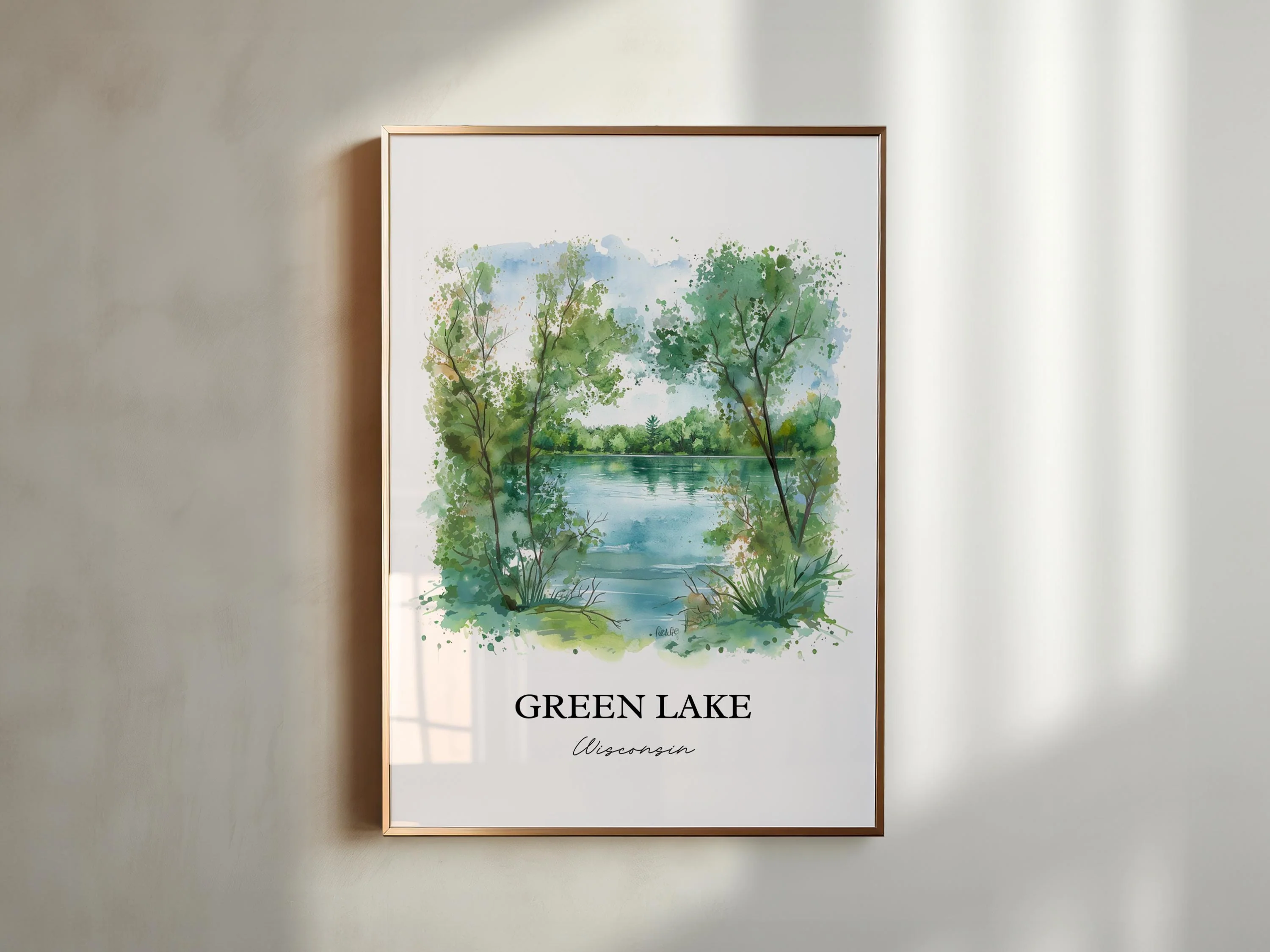 Green Lake, Wisconsin, USA – Watercolor Art Print - Image 3