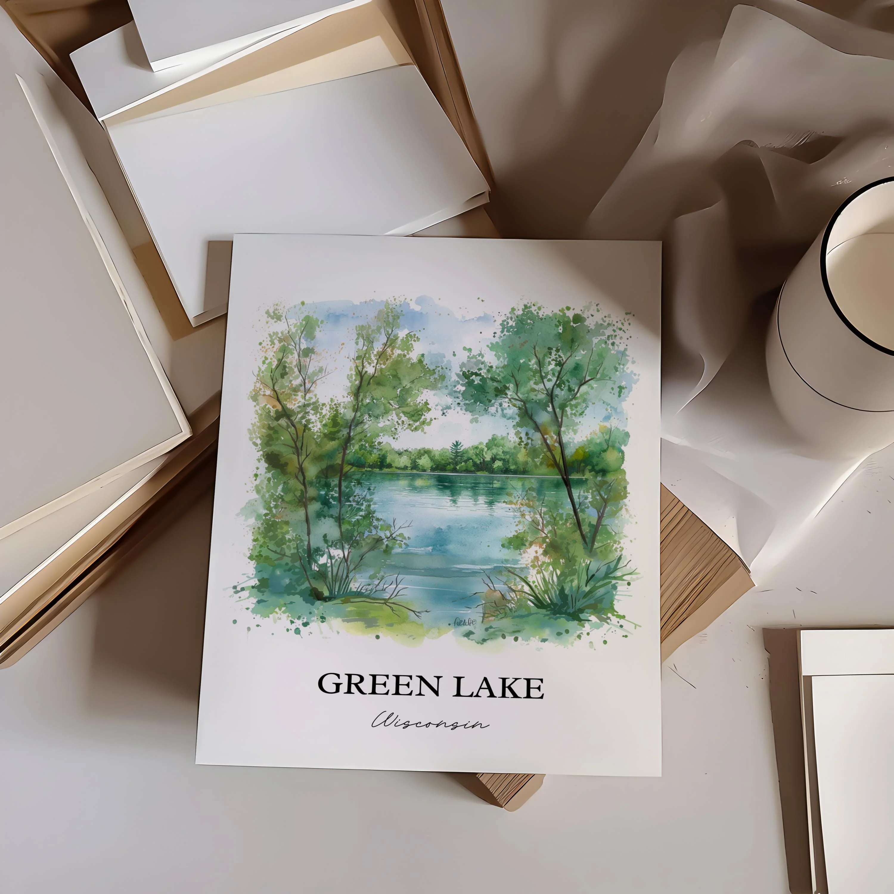 Green Lake, Wisconsin, USA – Watercolor Art Print - Image 6