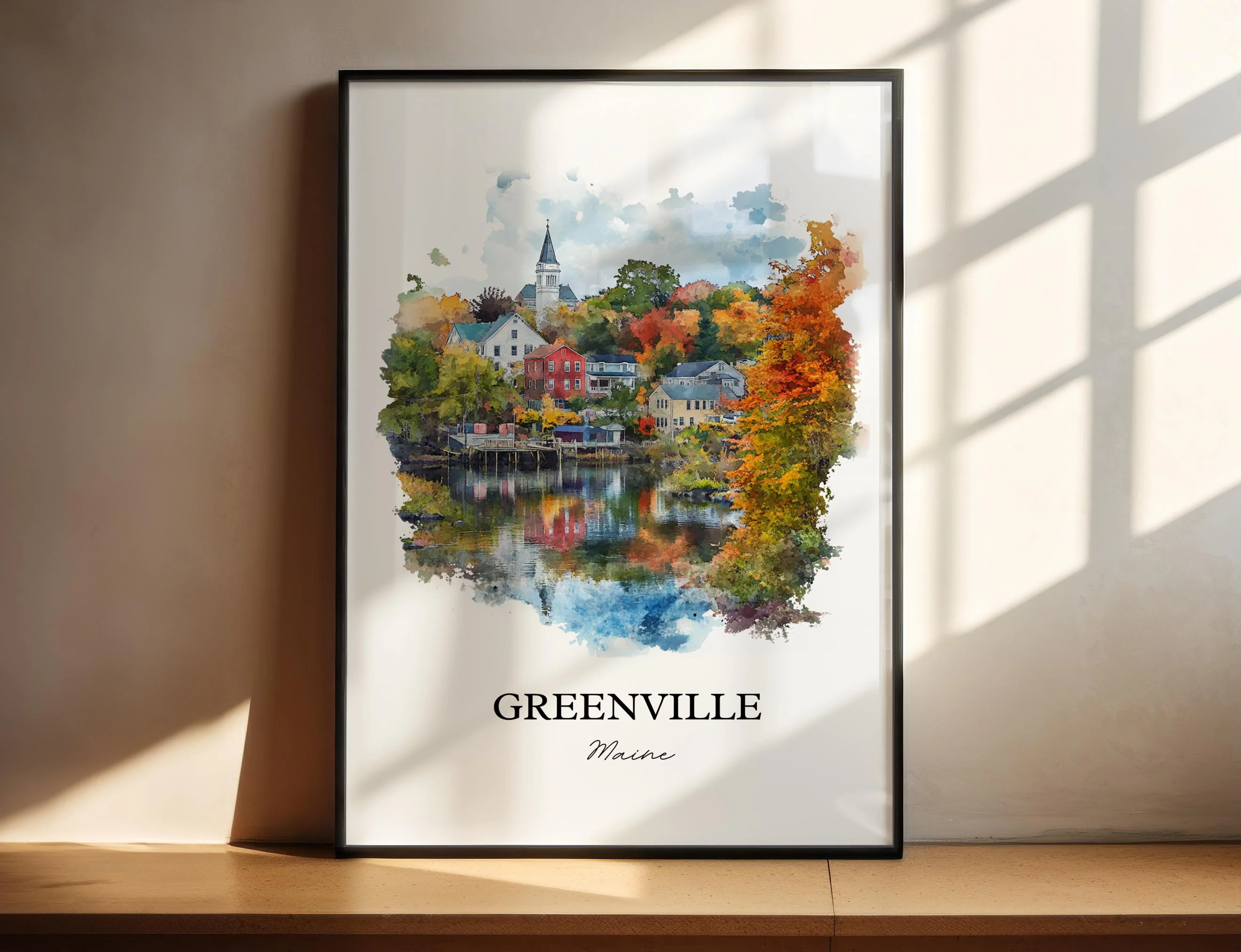 Greenville, Maine, USA – Watercolor Art Print