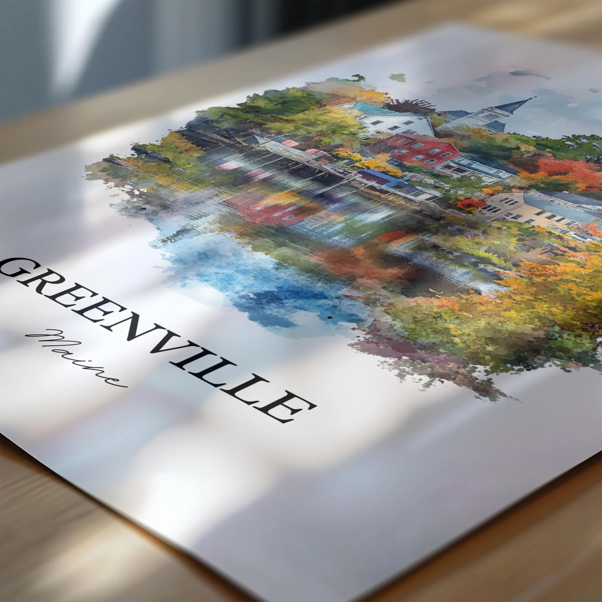 Greenville, Maine, USA – Watercolor Art Print - Image 2