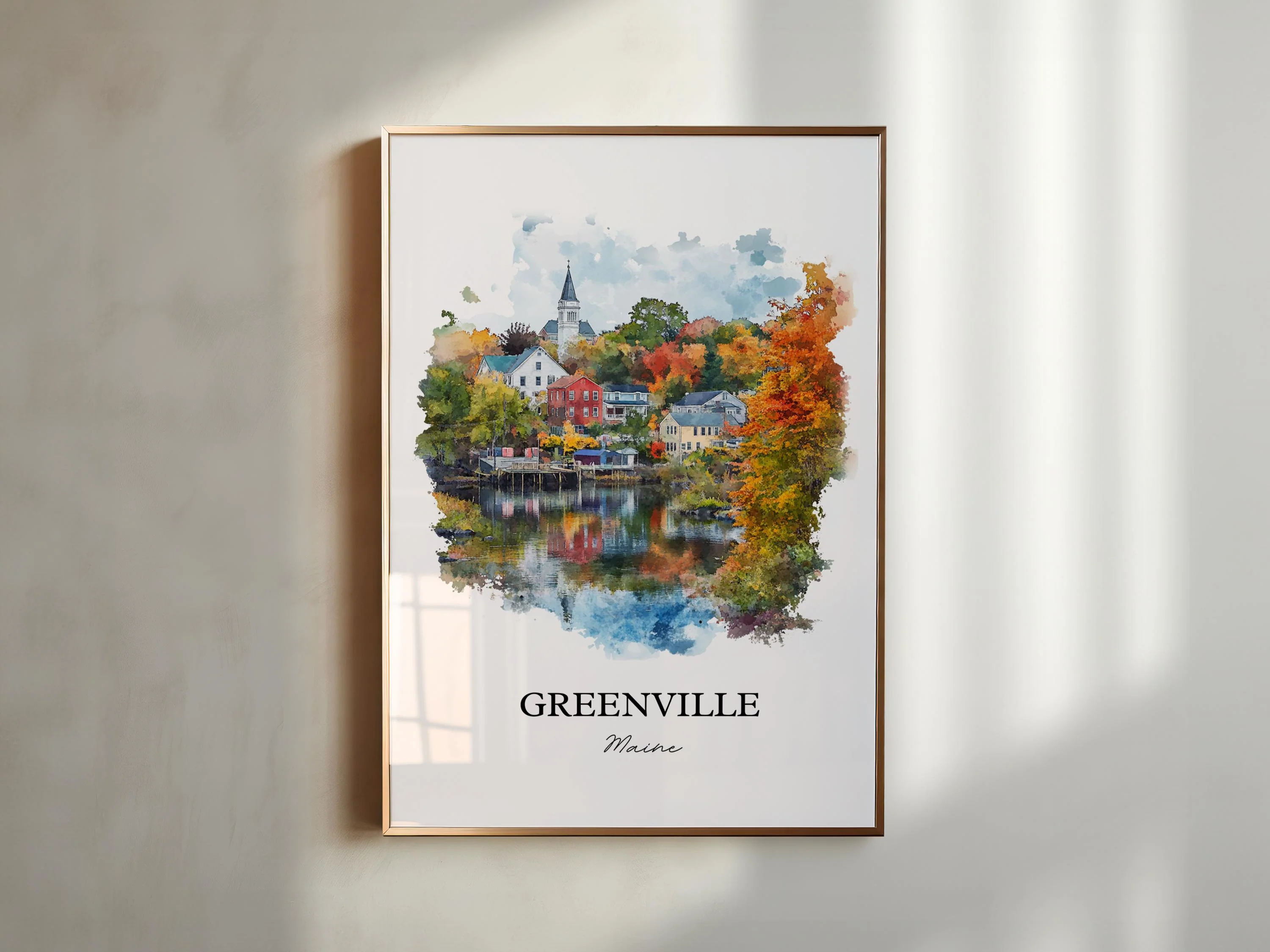 Greenville, Maine, USA – Watercolor Art Print - Image 4