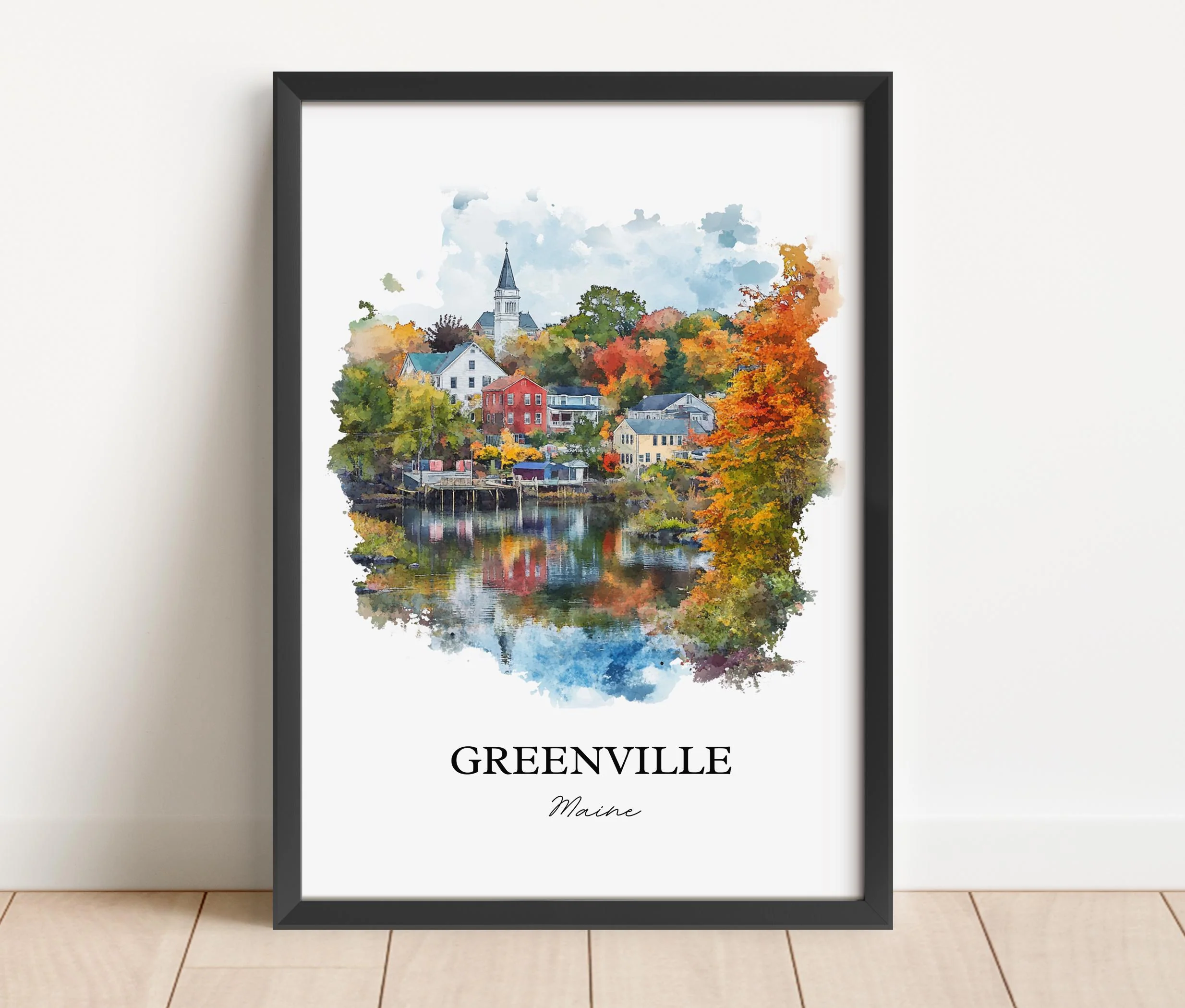 Greenville, Maine, USA – Watercolor Art Print - Image 5