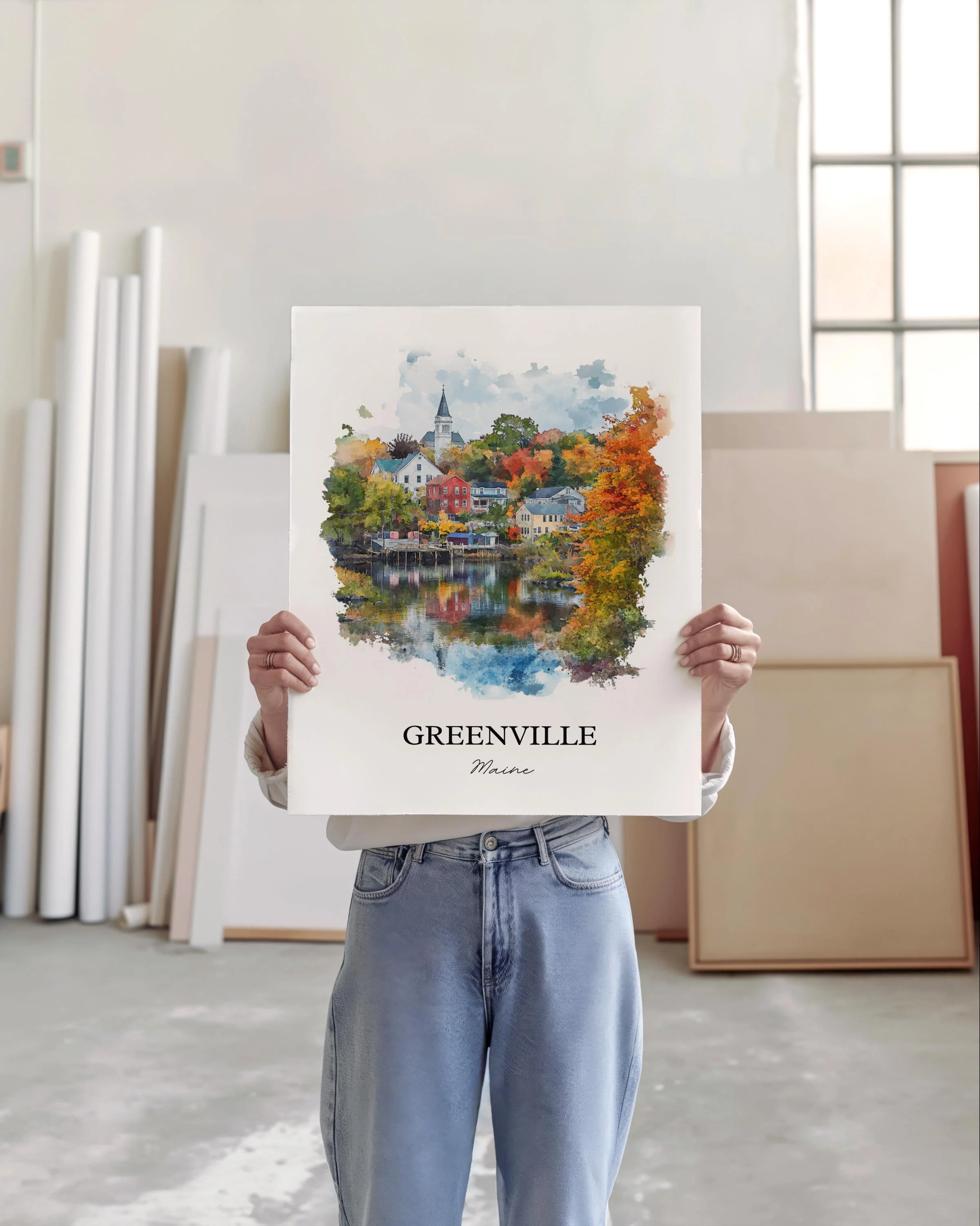 Greenville, Maine, USA – Watercolor Art Print - Image 6