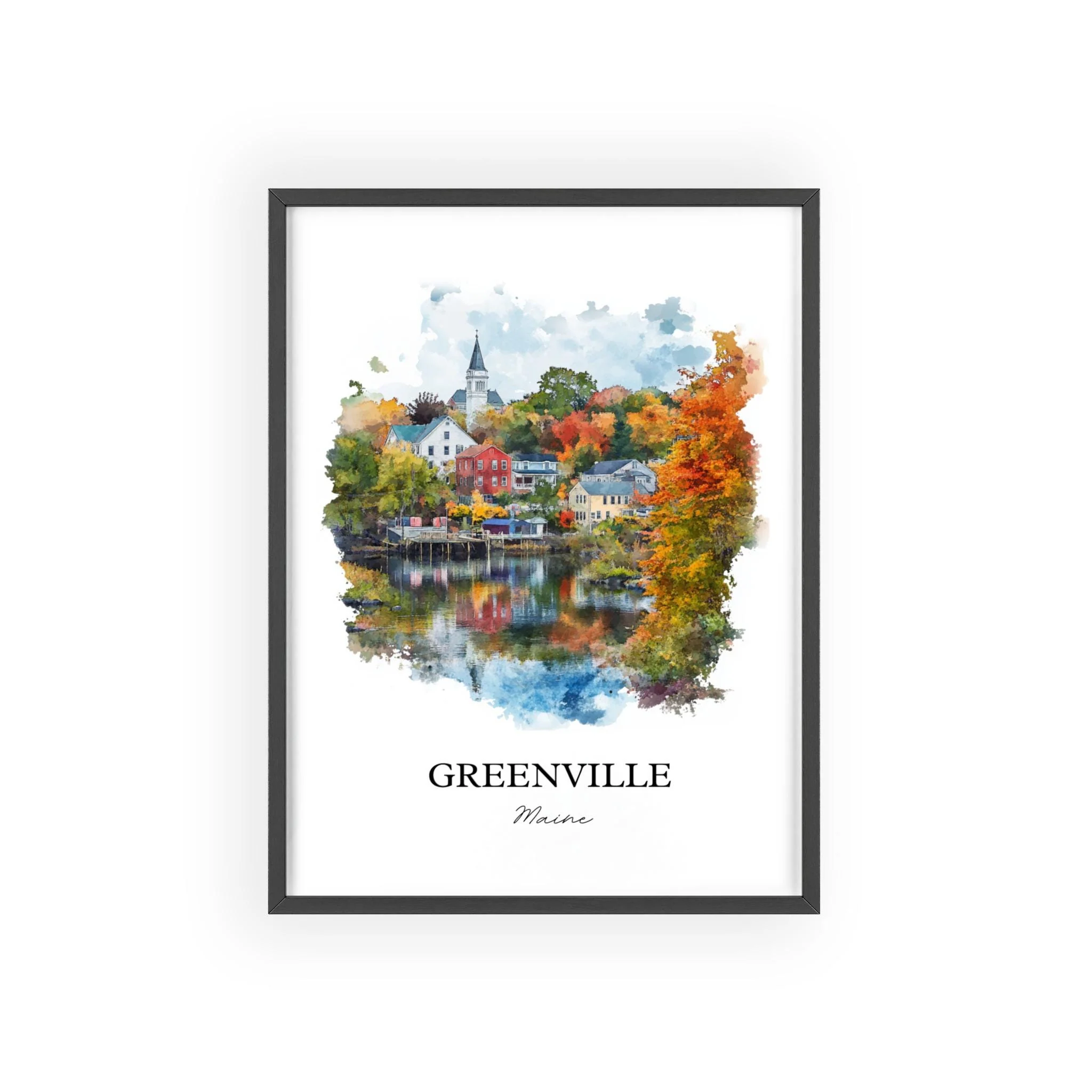 Greenville, Maine, USA – Watercolor Art Print - Image 8