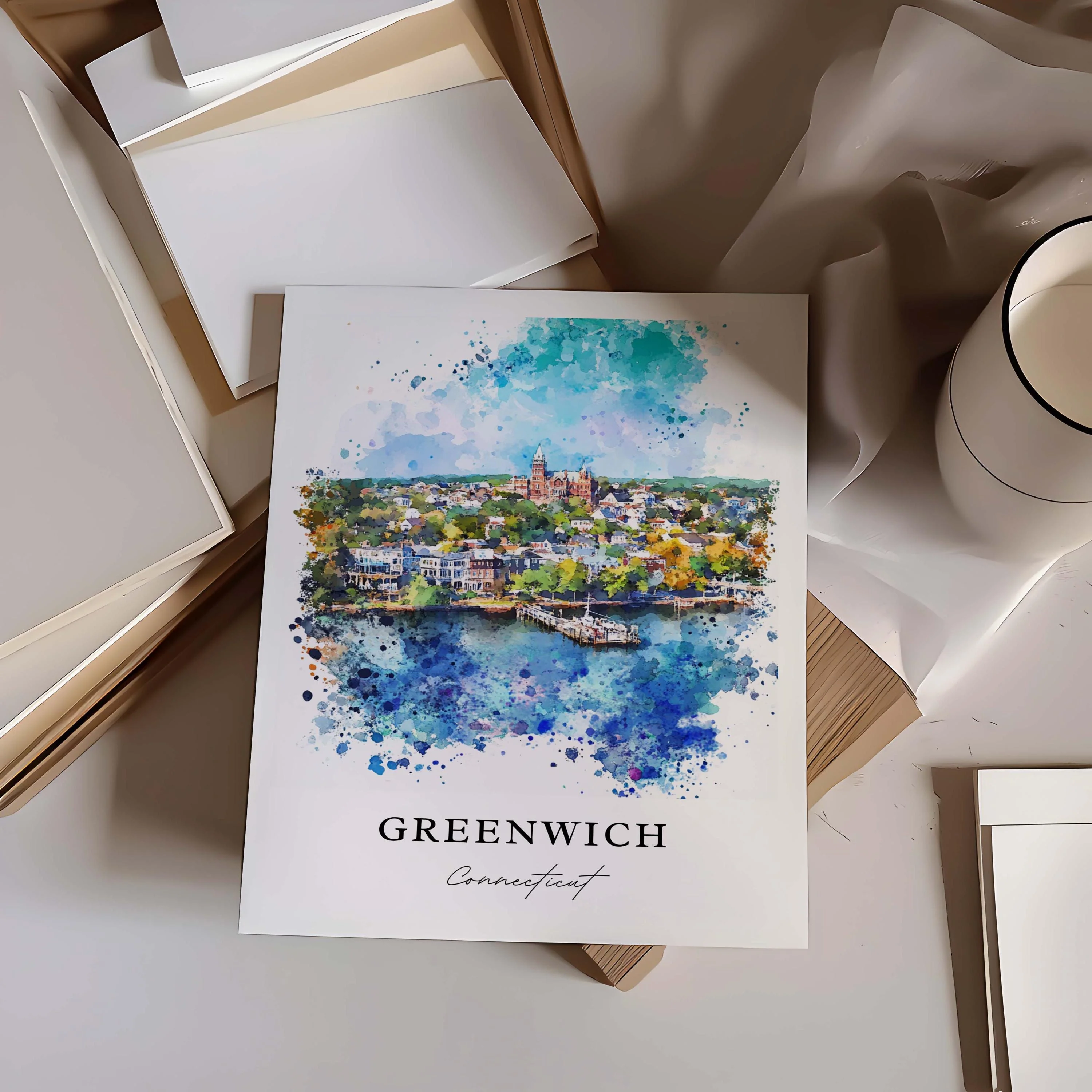 Greenwich, Connecticut, USA – Watercolor Art Print - Image 2