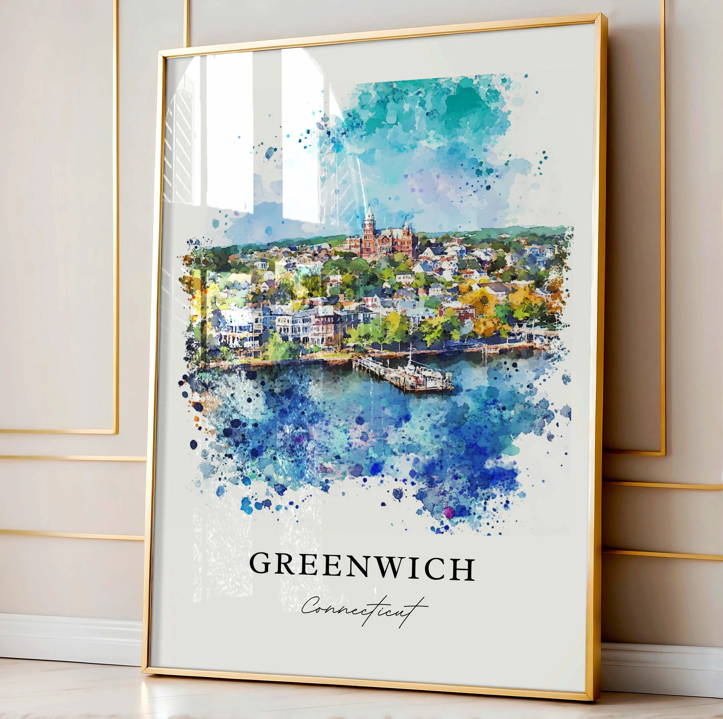 Greenwich, Connecticut, USA – Watercolor Art Print - Image 4