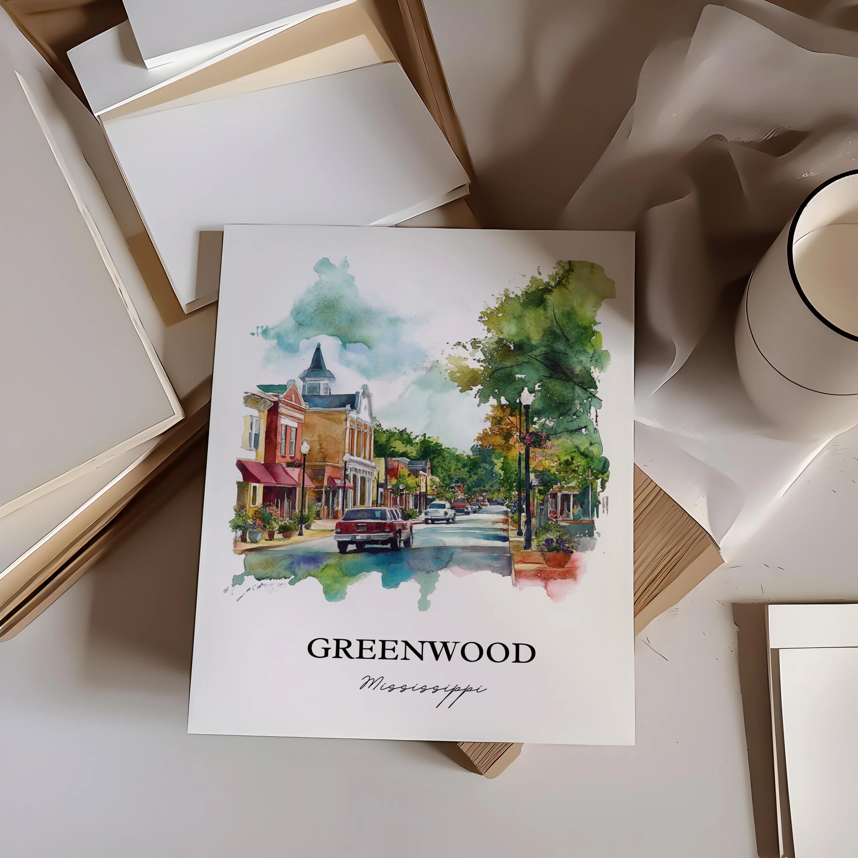 Greenwood, Mississippi, USA – Watercolor Art Print - Image 5