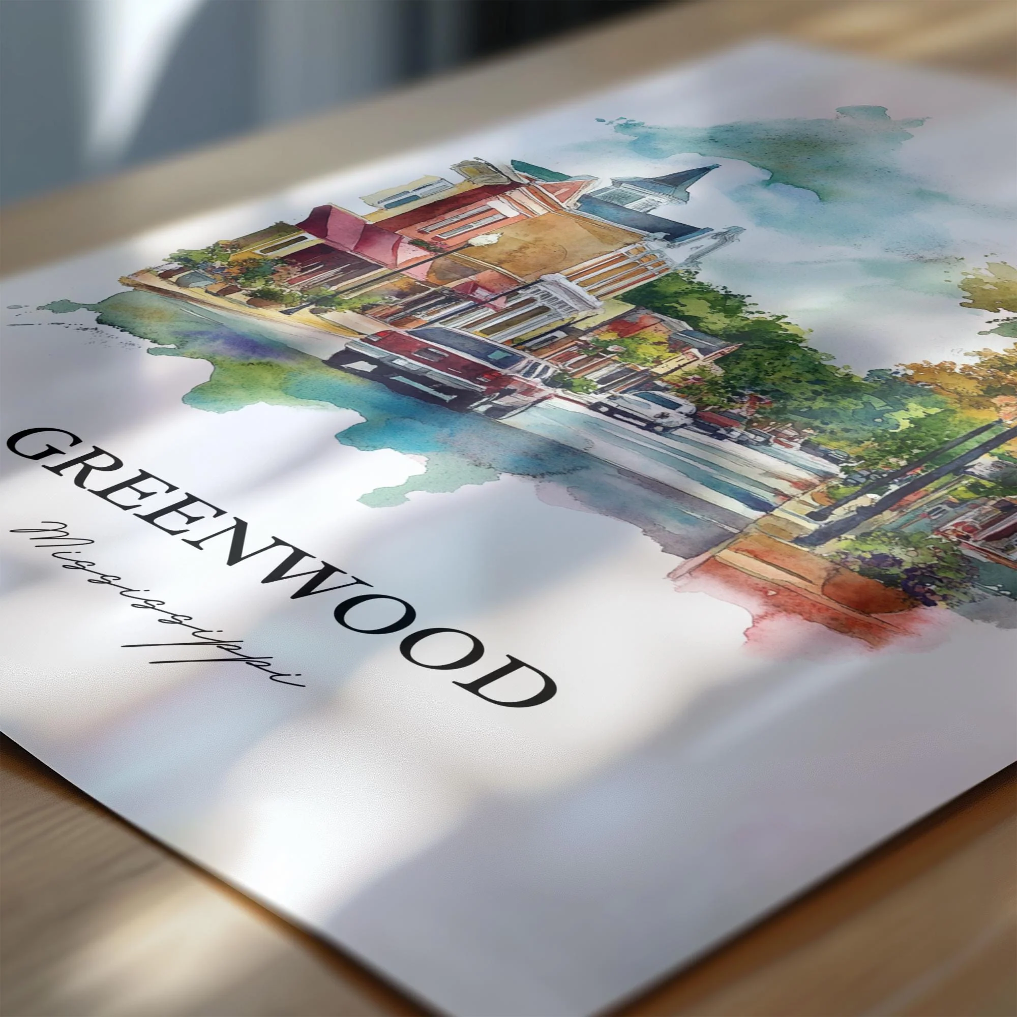 Greenwood, Mississippi, USA – Watercolor Art Print - Image 2