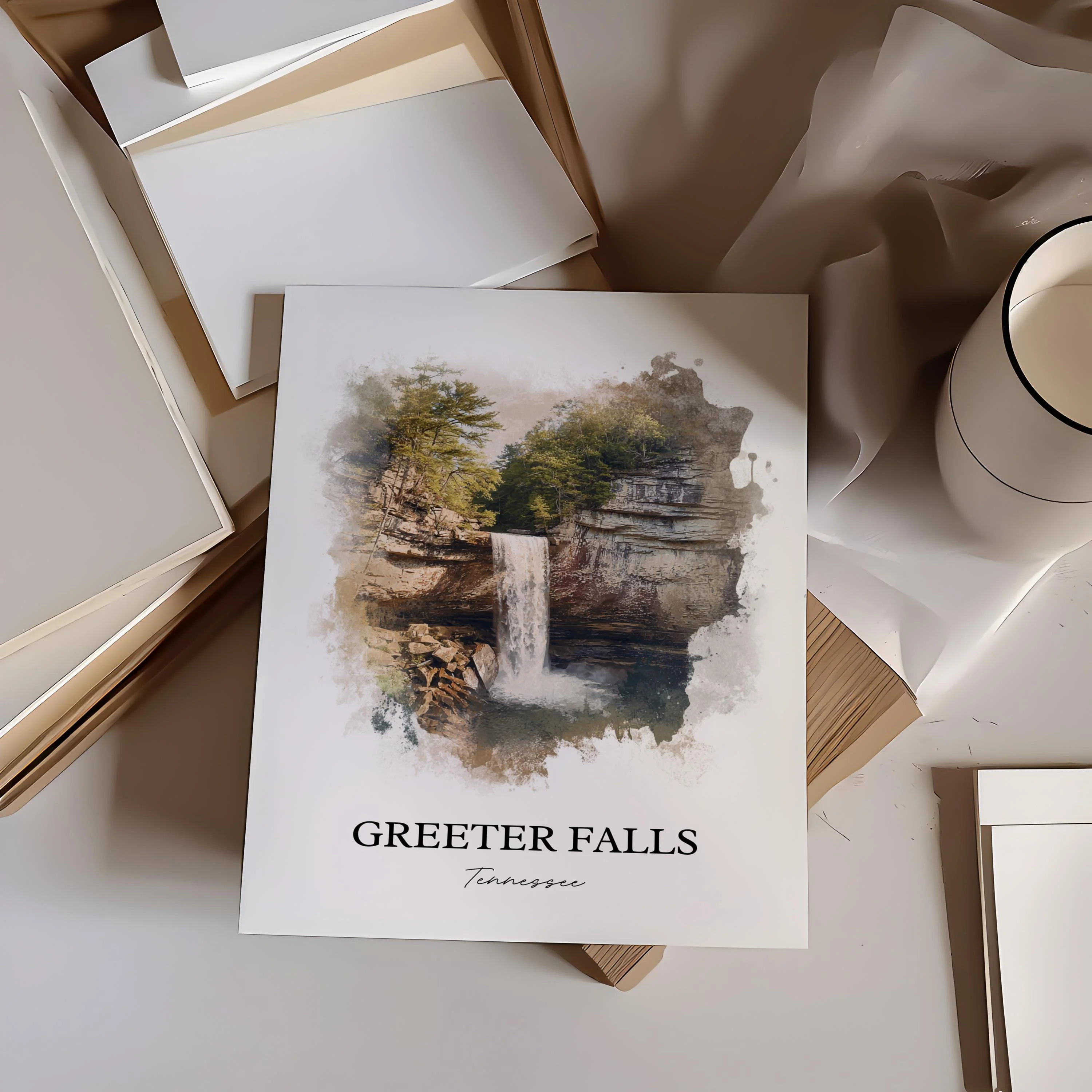 Greeter Falls, Tennessee, USA – Watercolor Art Print - Image 4