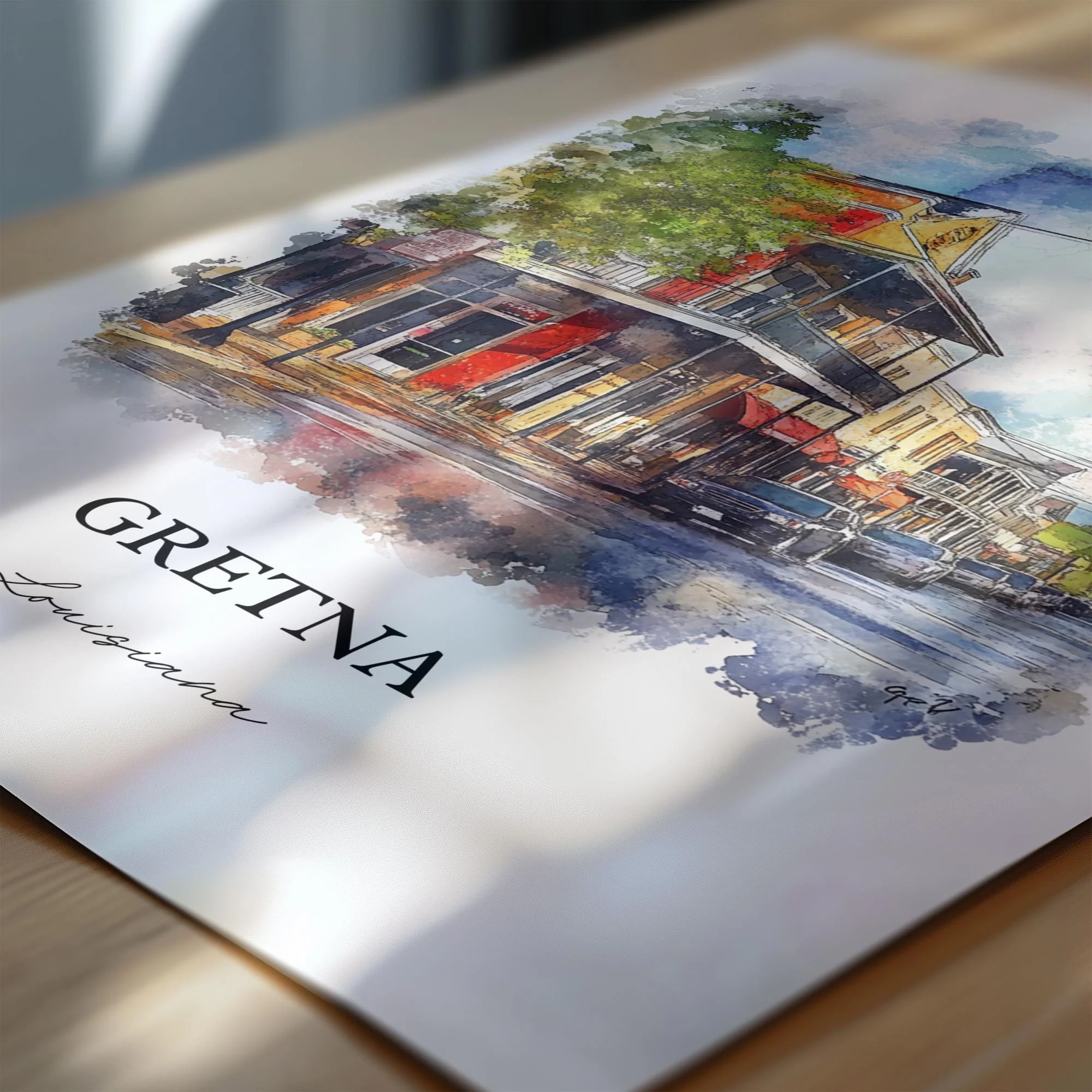 Gretna, Louisiana, Louisiana – Watercolor Art Print - Image 2