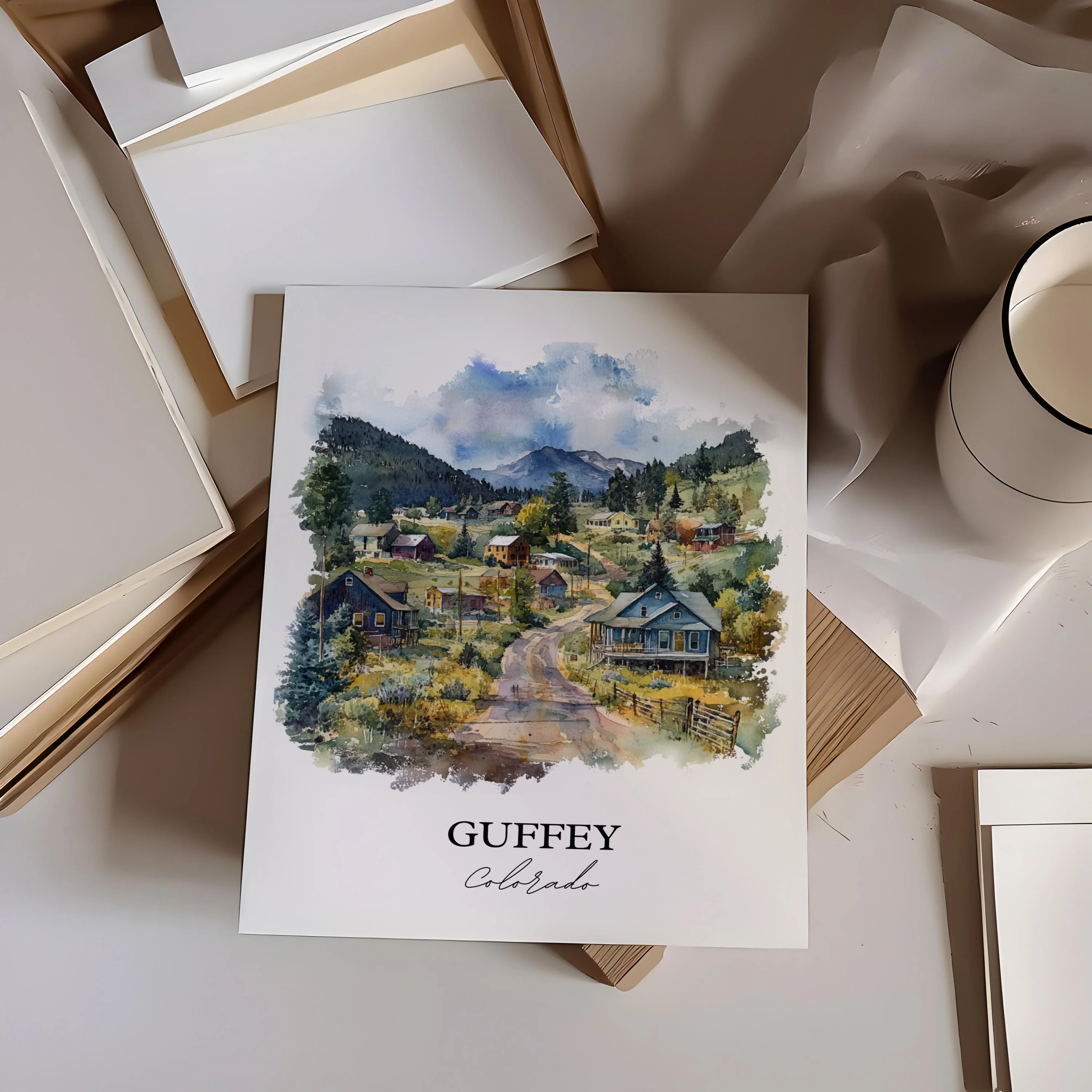 Guffey, Colorado, USA – Watercolor Art Print - Image 4
