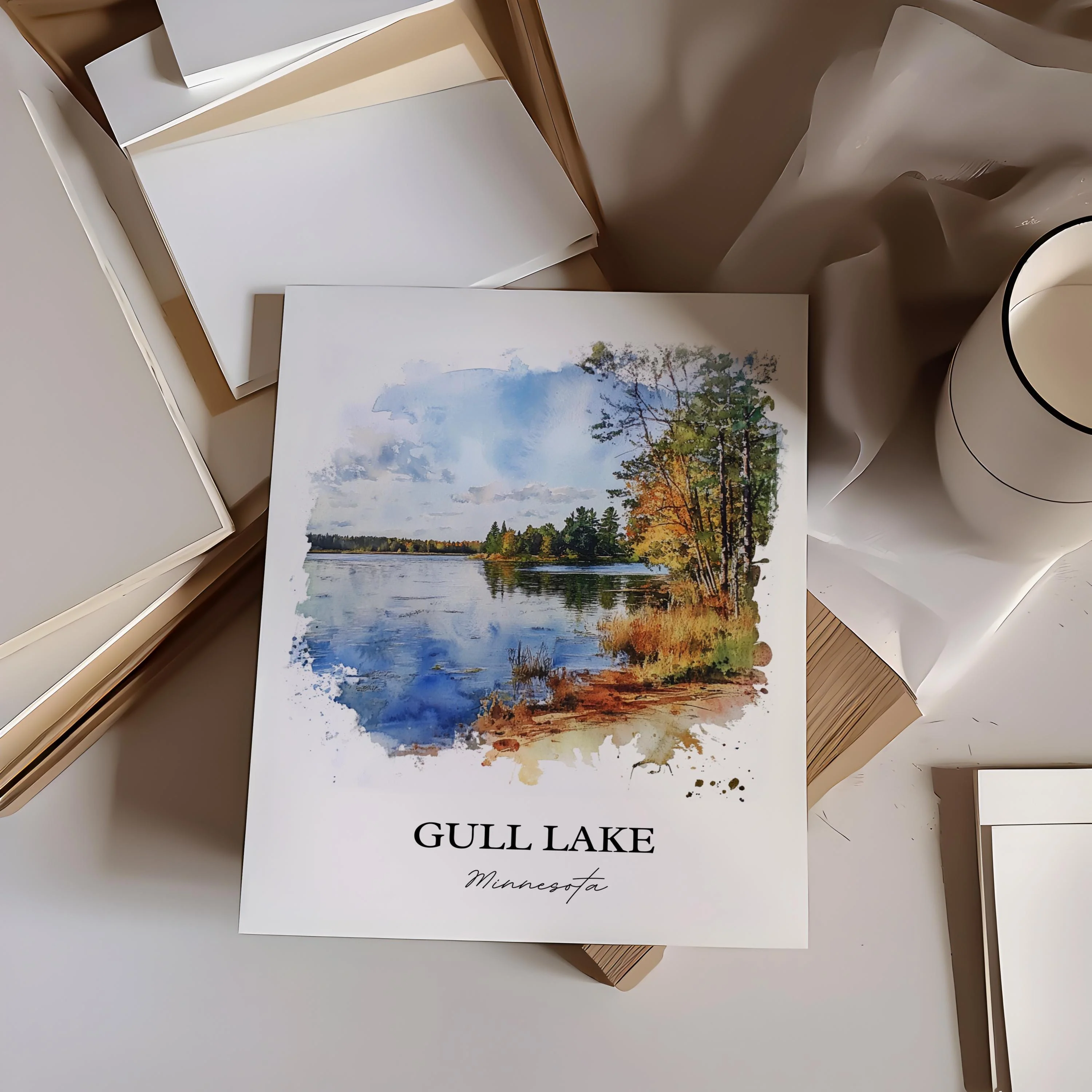 Gull Lake, MN, USA – Watercolor Art Print - Image 5