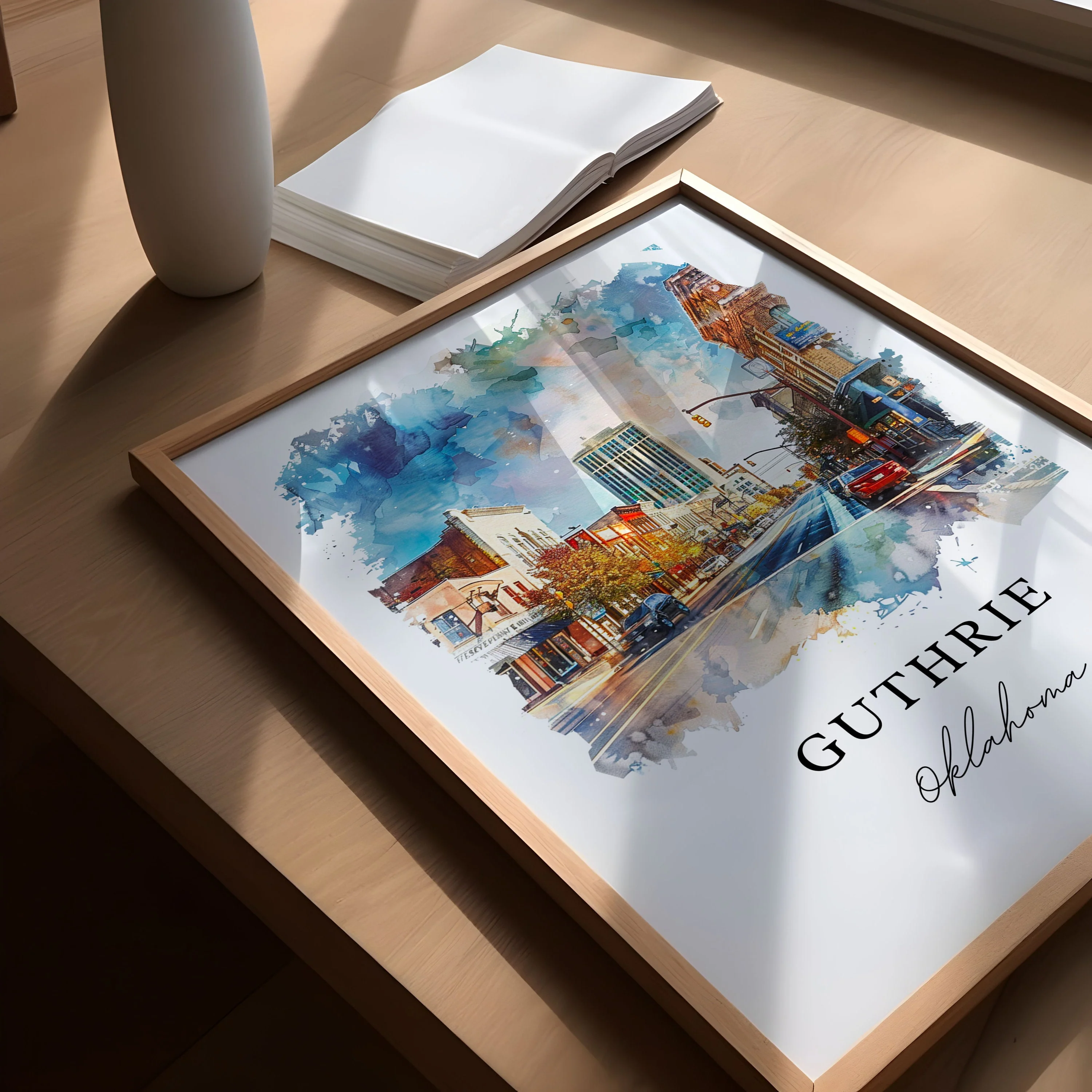 Guthrie, Oklahoma, Oklahoma – Watercolor Art Print - Image 3