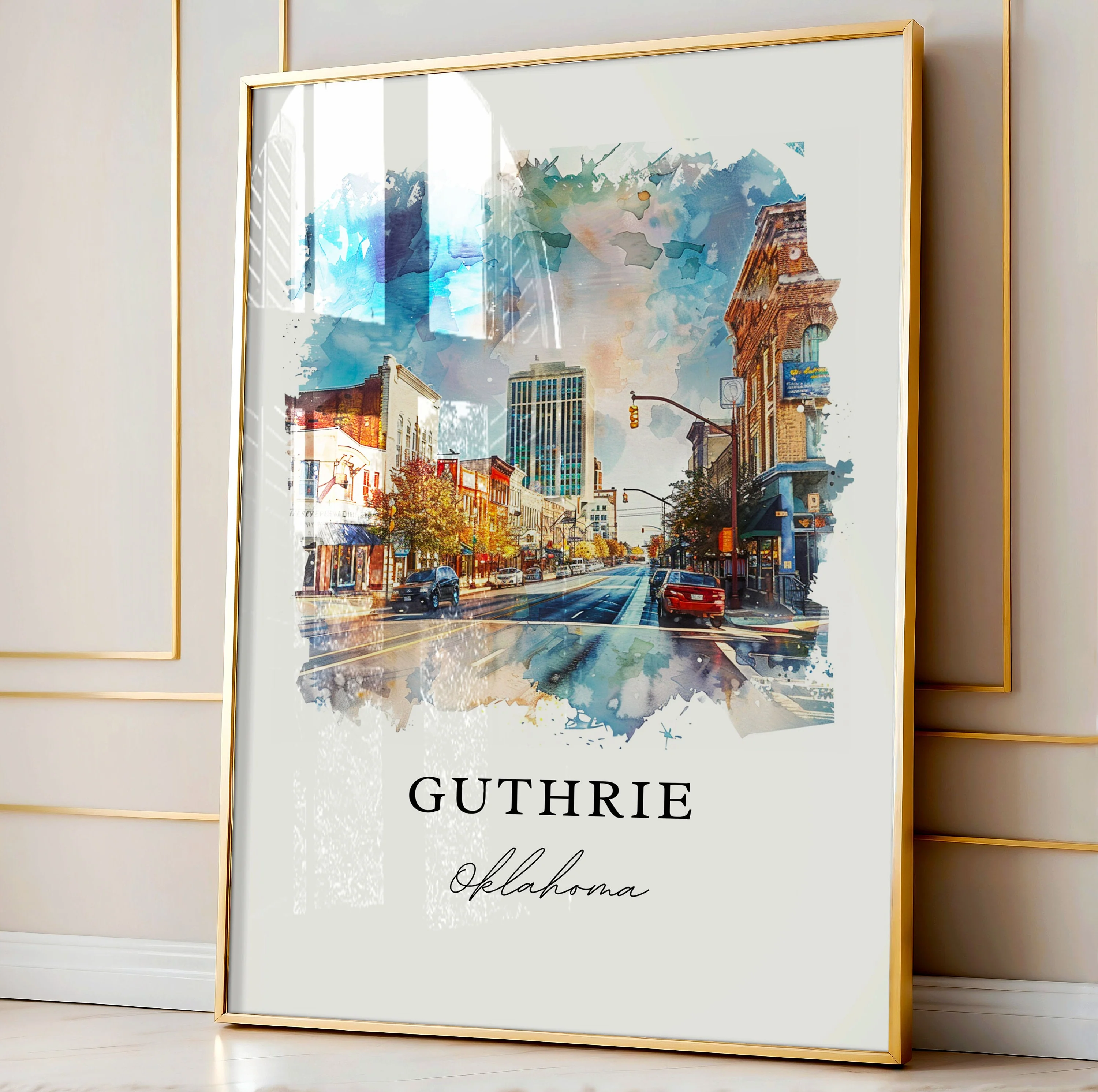 Guthrie, Oklahoma, Oklahoma – Watercolor Art Print - Image 4