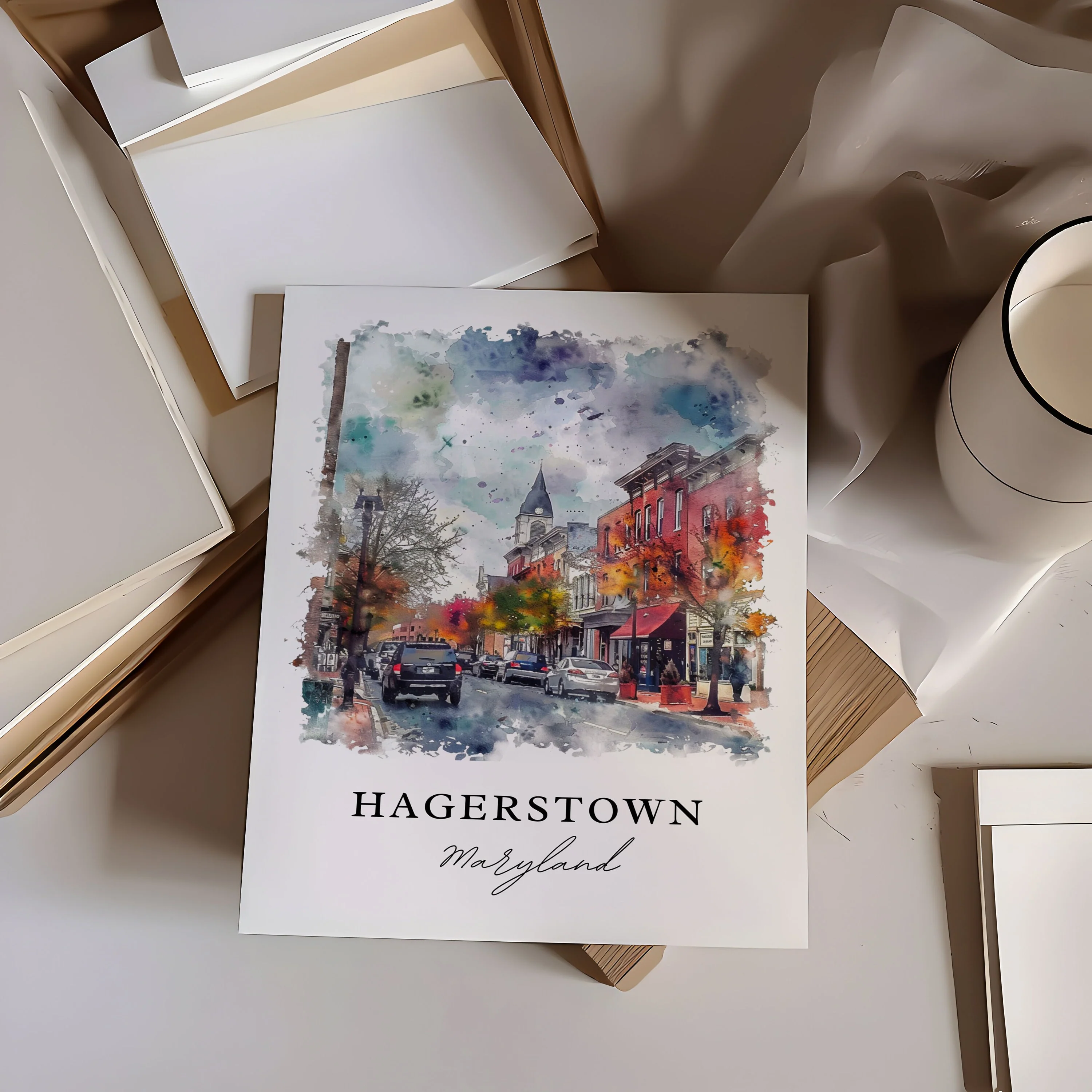 Hagerstown, MD, USA – Watercolor Art Print - Image 2