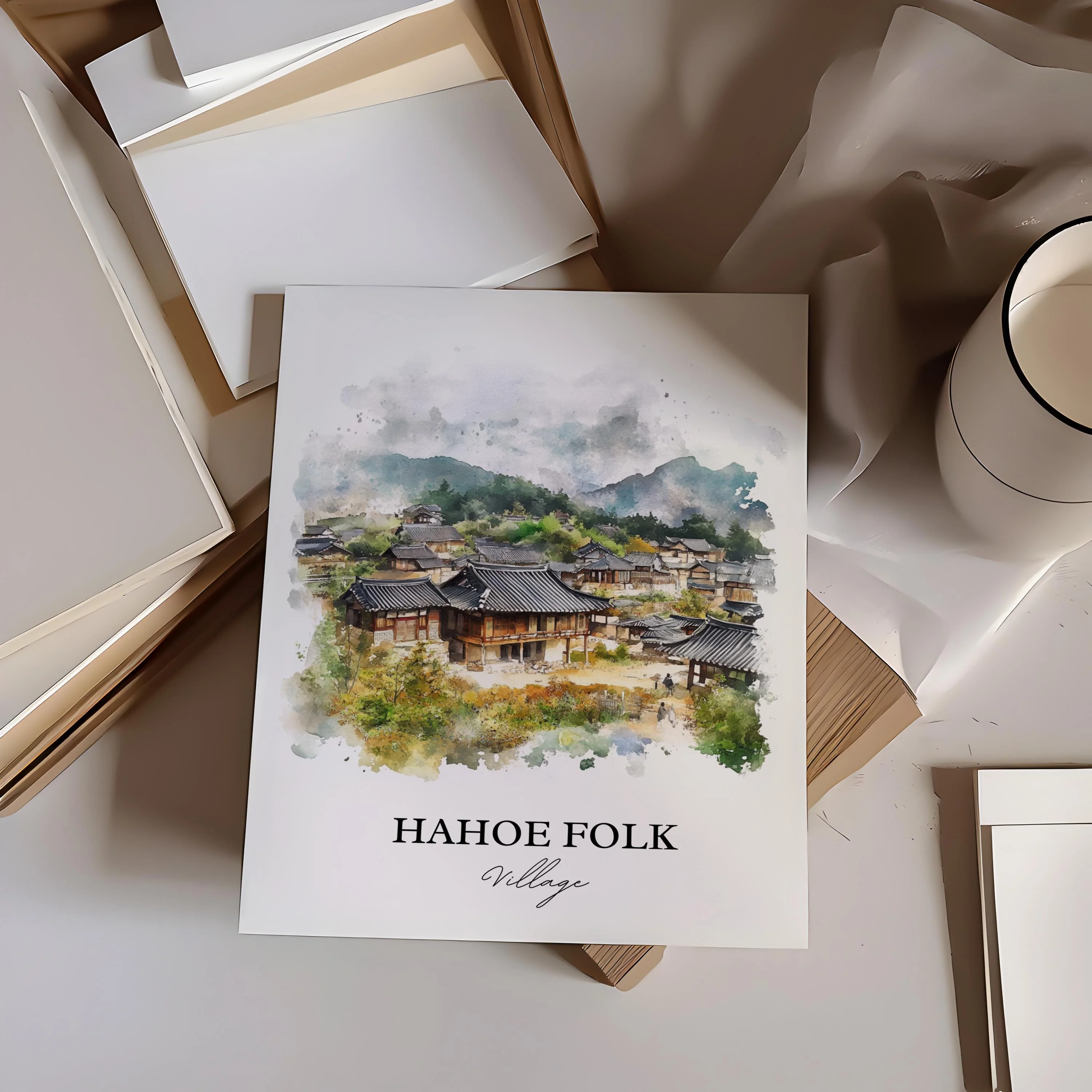 Hahoe Folk Village, South Korea – Watercolor Art Print - Image 6