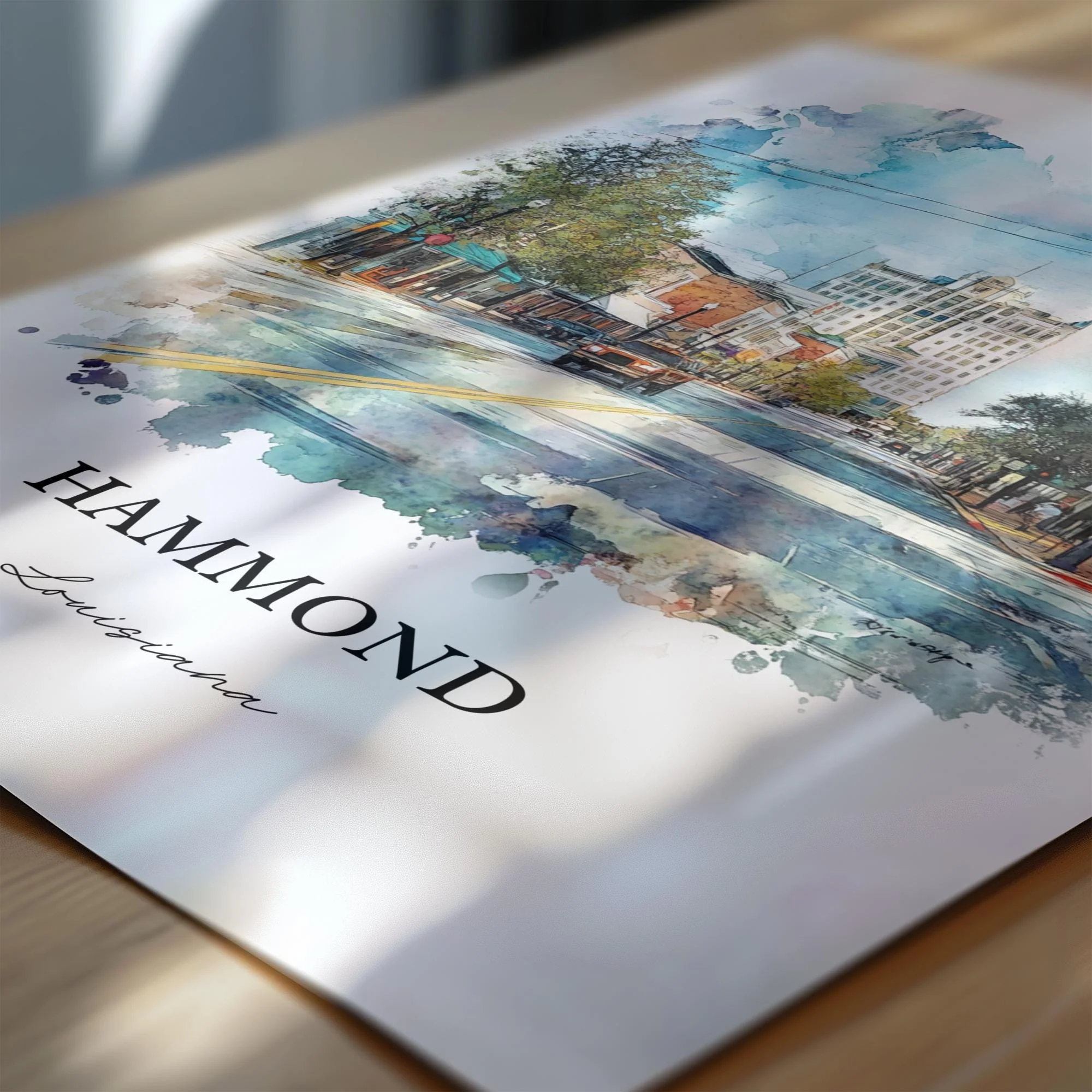 Hammond, Louisiana, Louisiana – Watercolor Art Print - Image 2