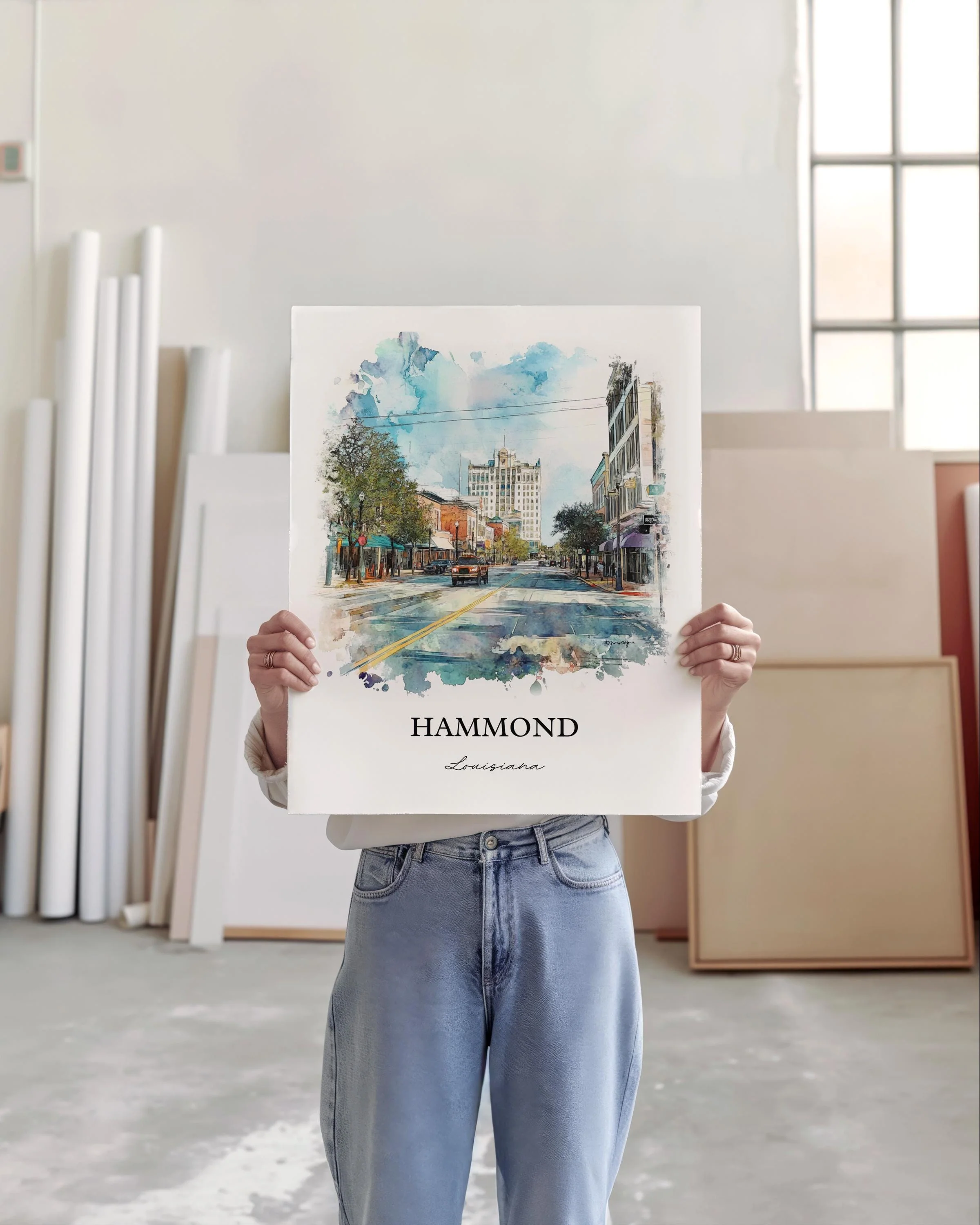 Hammond, Louisiana, Louisiana – Watercolor Art Print - Image 3