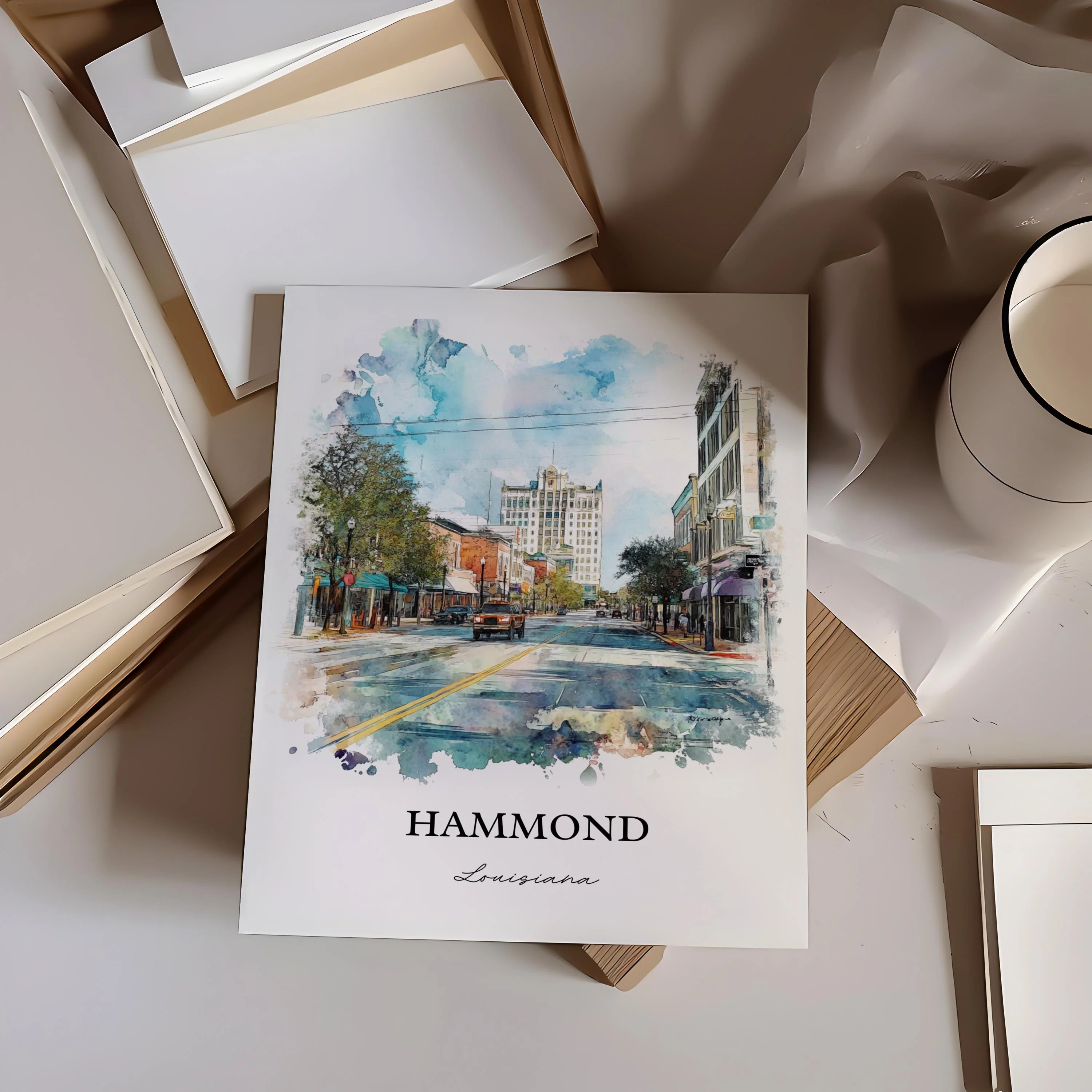 Hammond, Louisiana, Louisiana – Watercolor Art Print - Image 4