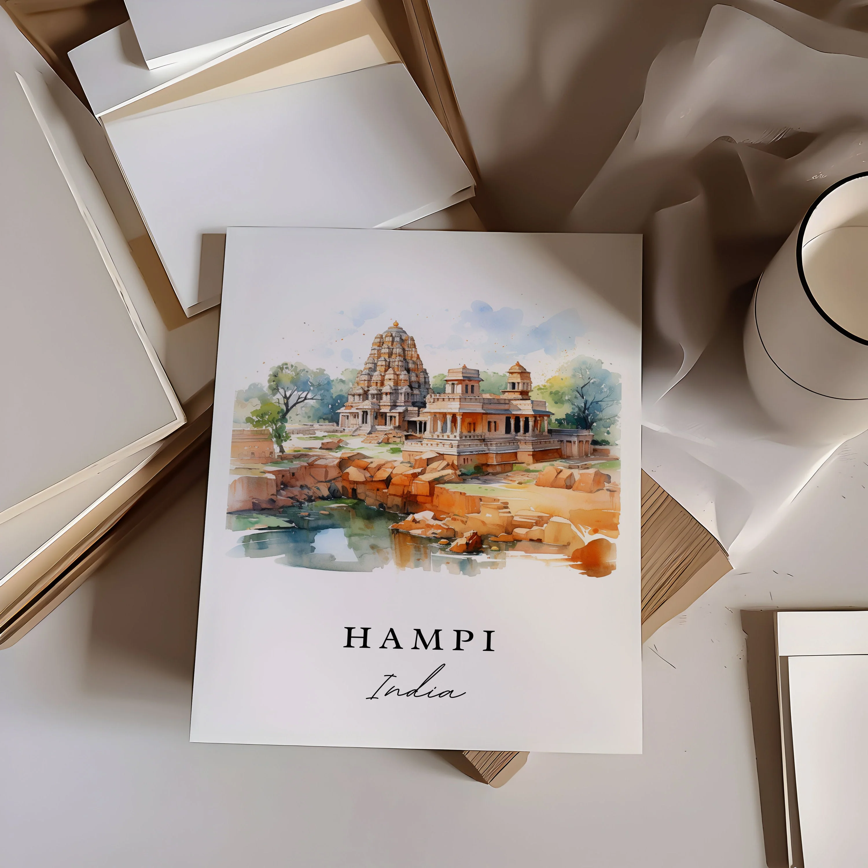 Hampi, India – Watercolor Art Print - Image 3