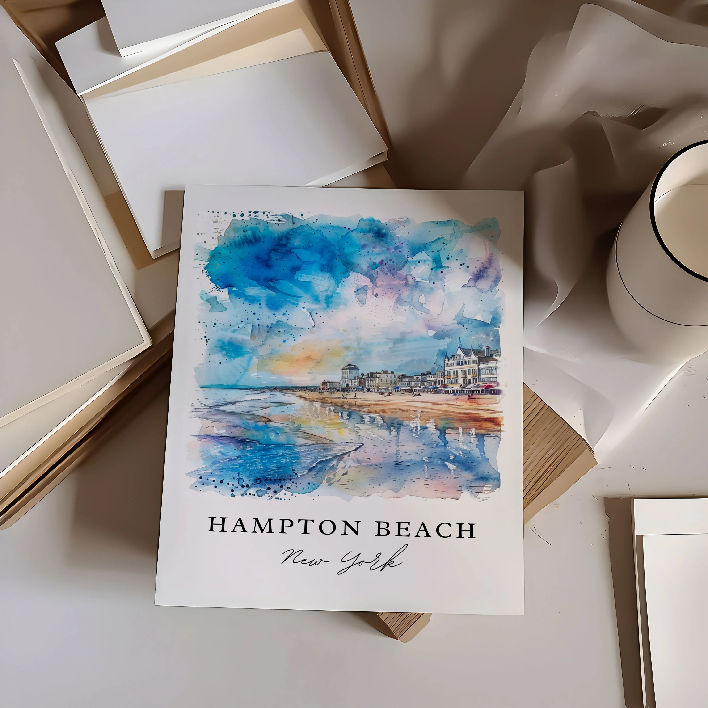 Hampton Beach, NY – Watercolor Art Print - Image 2