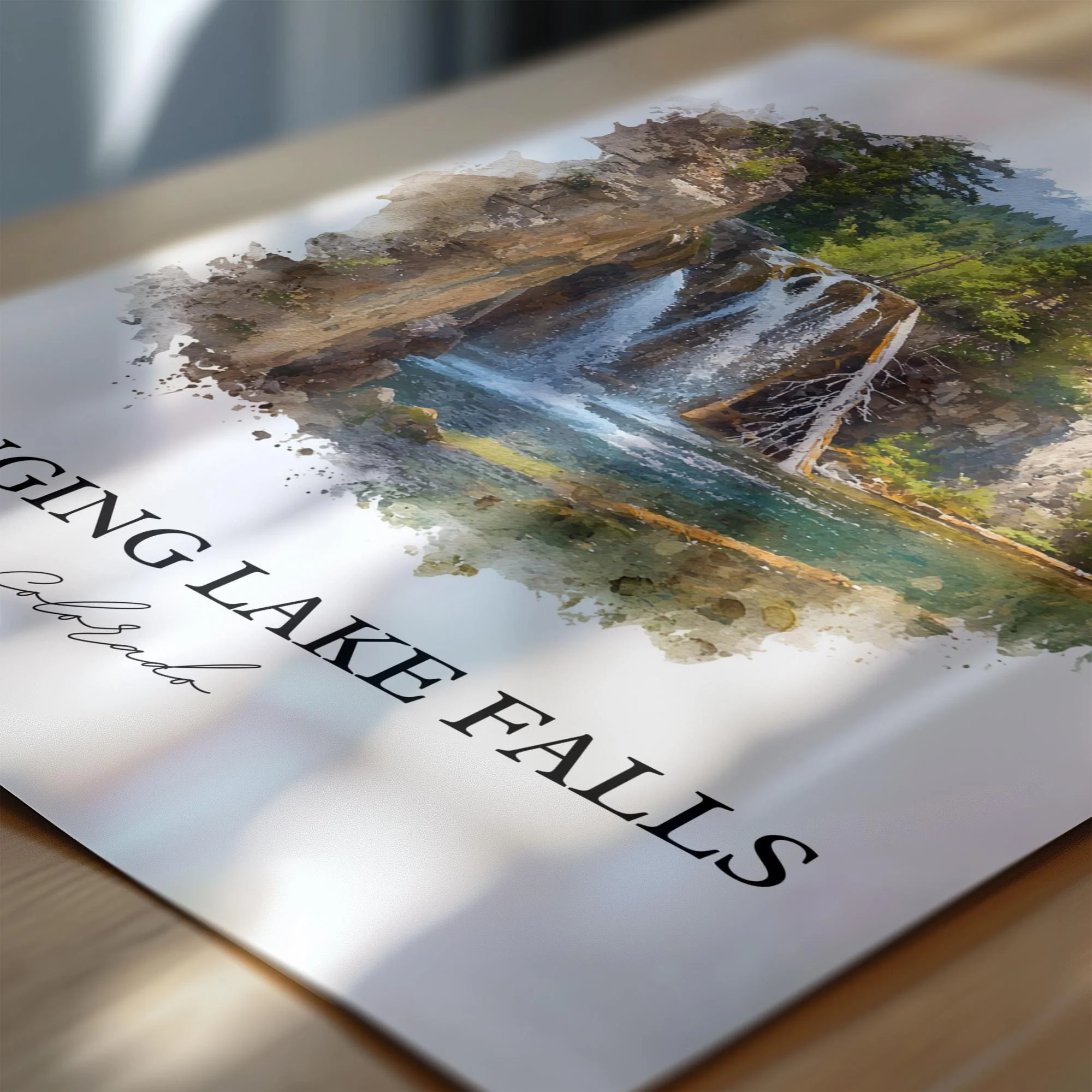 Hanging Lake Falls, Colorado, USA – Watercolor Art Print - Image 2