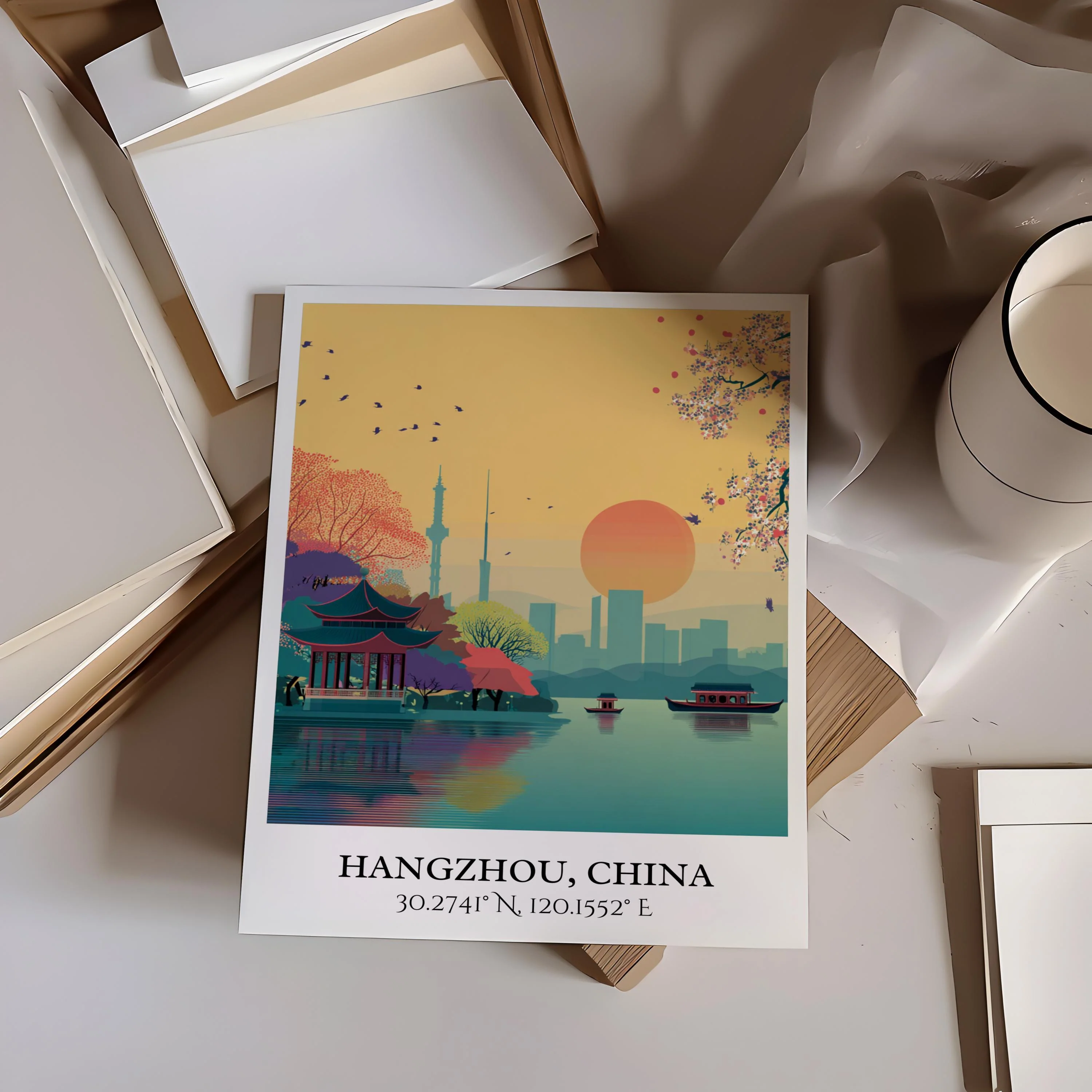 Hangzhou, China – Watercolor Art Print - Image 4
