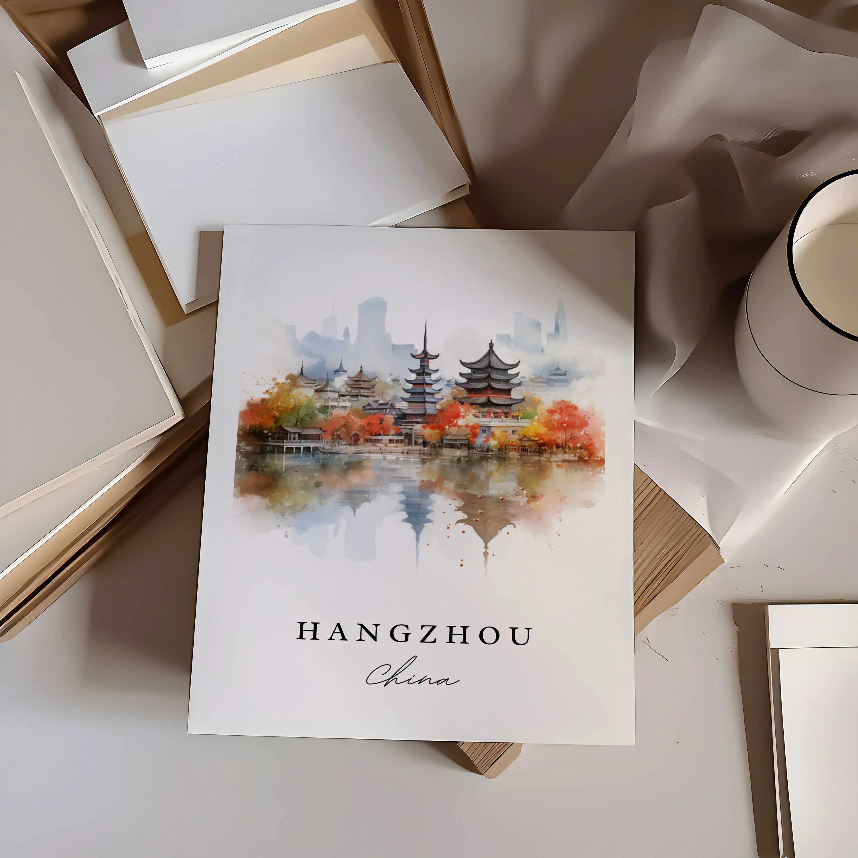 Hangzhou, China – Watercolor Art Print - Image 2