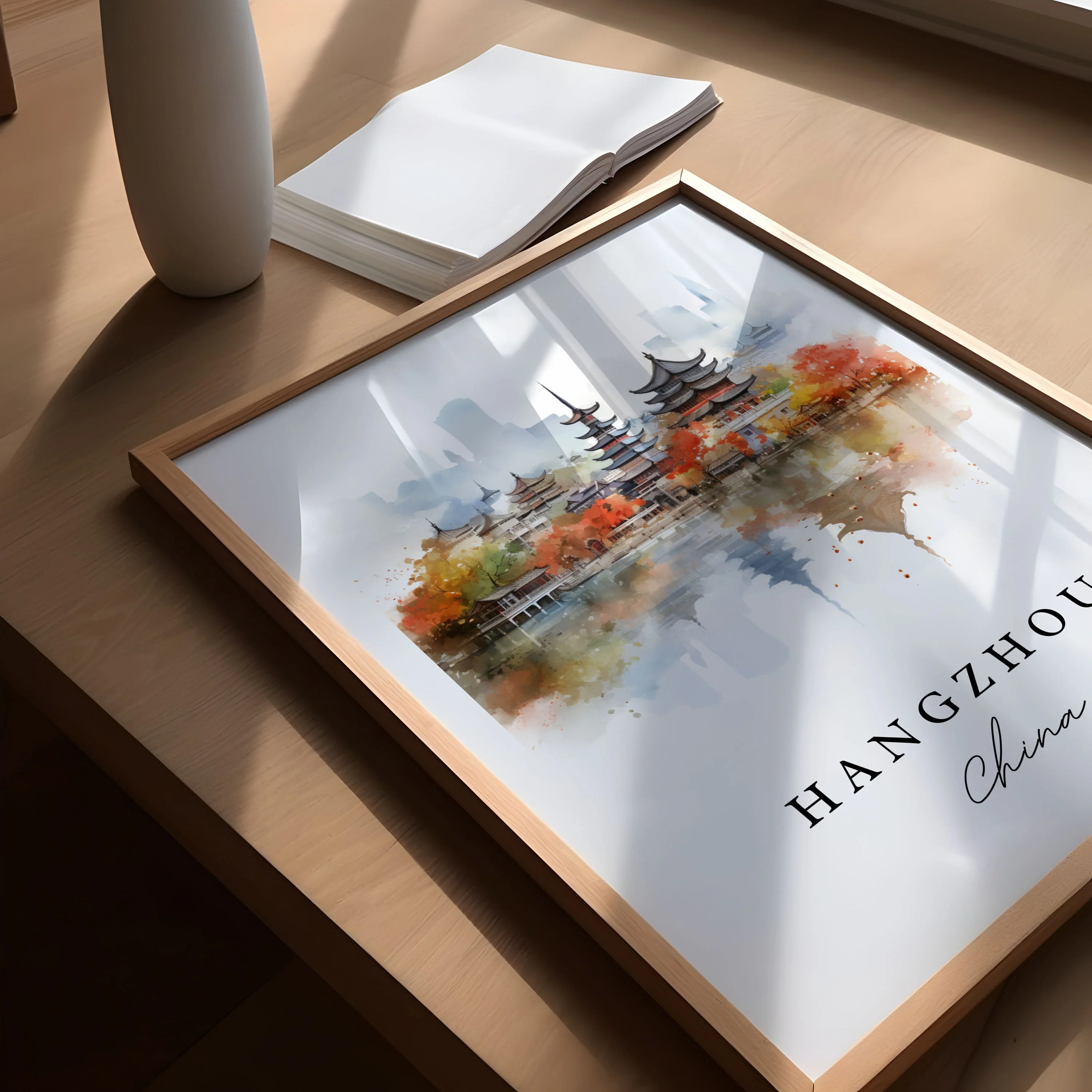 Hangzhou, China – Watercolor Art Print - Image 3