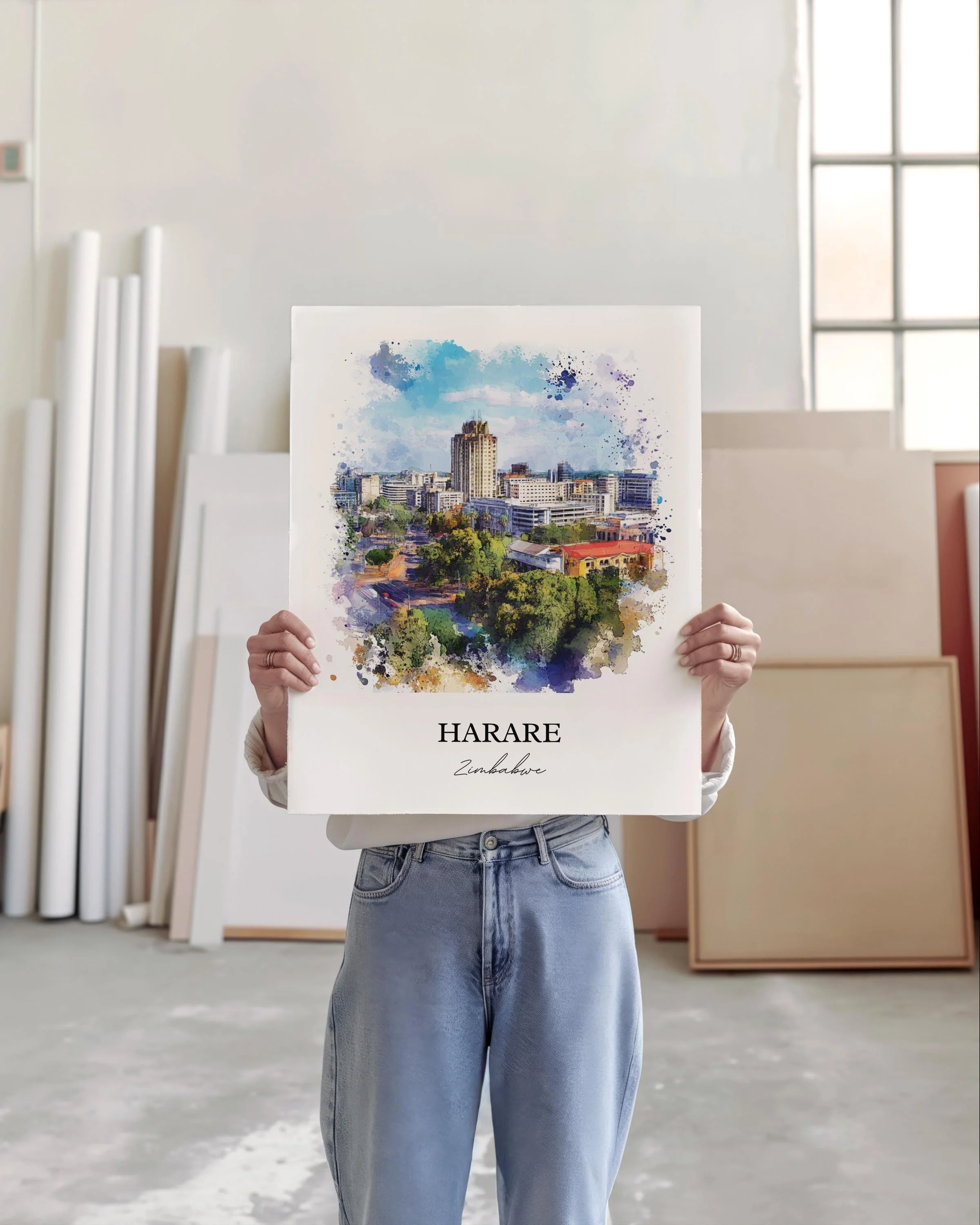 Harare, Zimbabwe – Watercolor Art Print - Image 4
