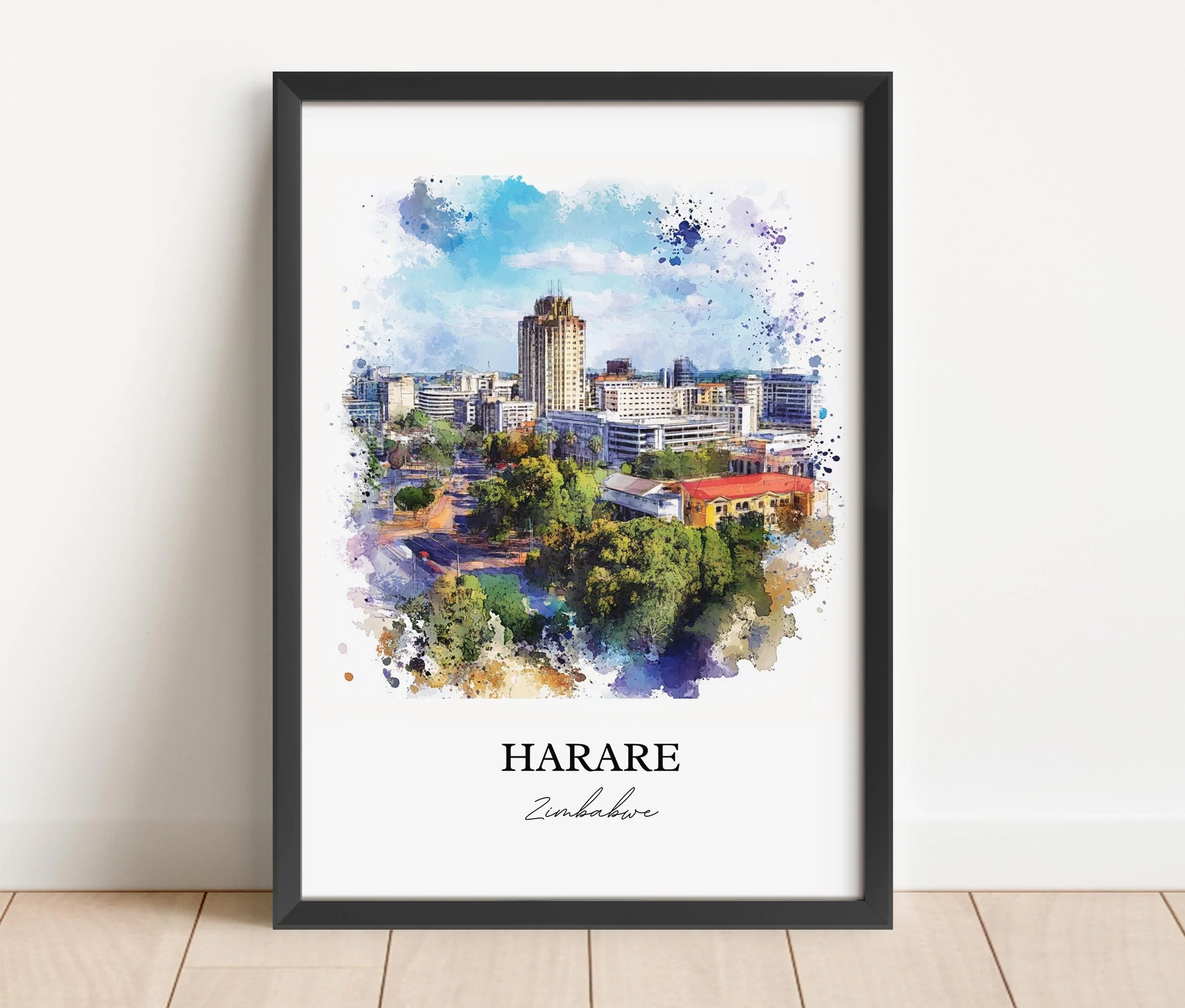 Harare, Zimbabwe – Watercolor Art Print - Image 5