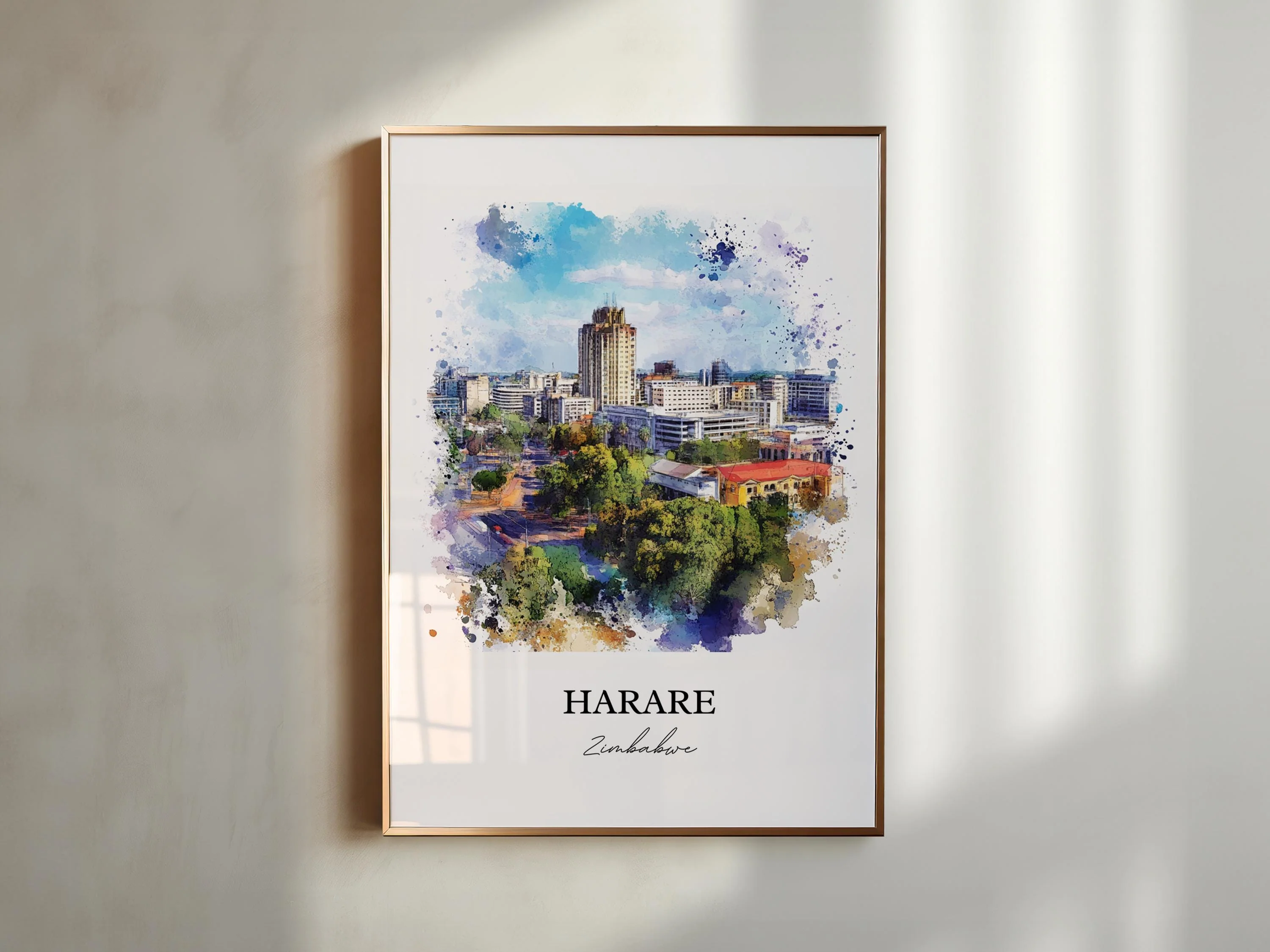 Harare, Zimbabwe – Watercolor Art Print - Image 6