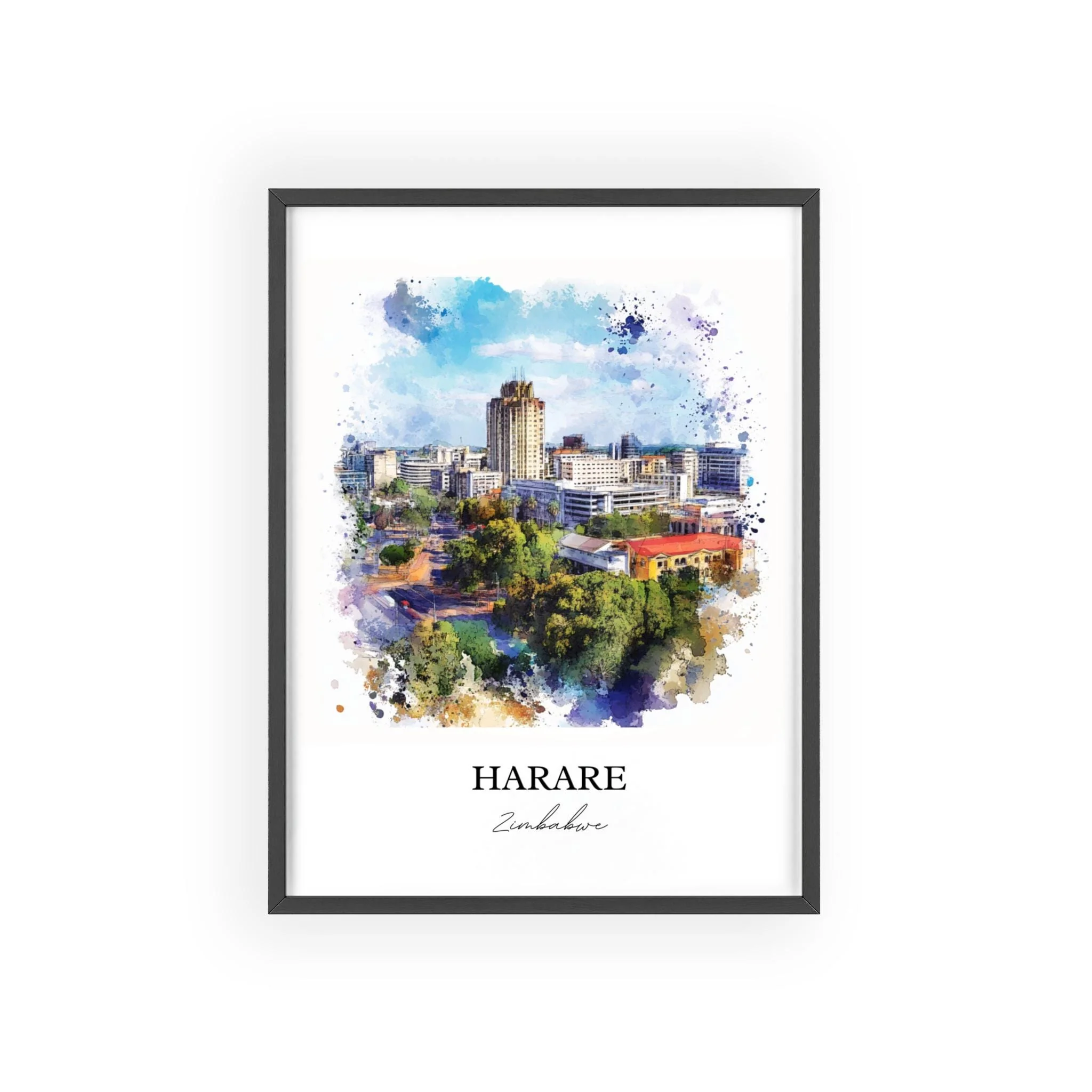 Harare, Zimbabwe – Watercolor Art Print - Image 7