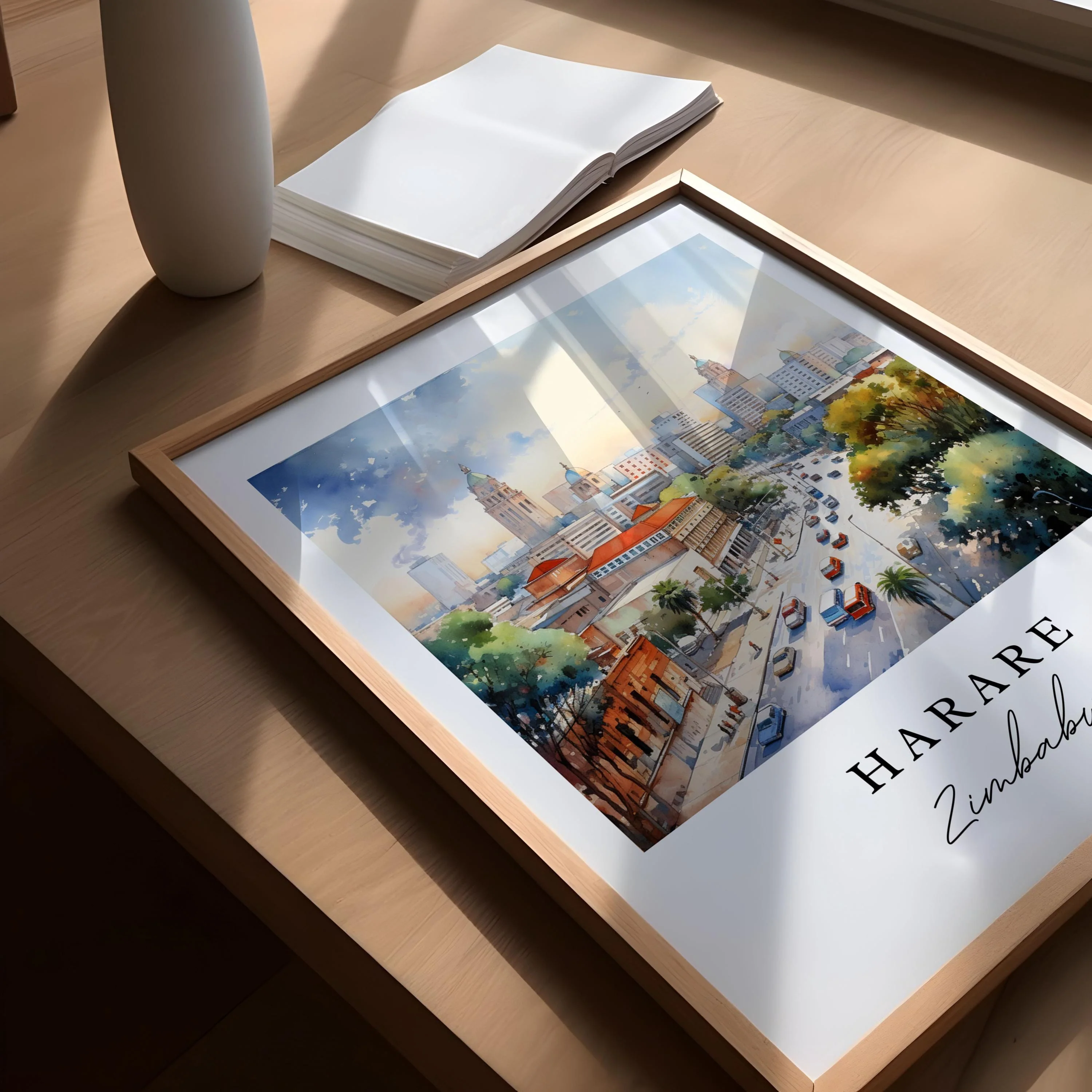 Harare, Zimbabwe – Watercolor Art Print - Image 3