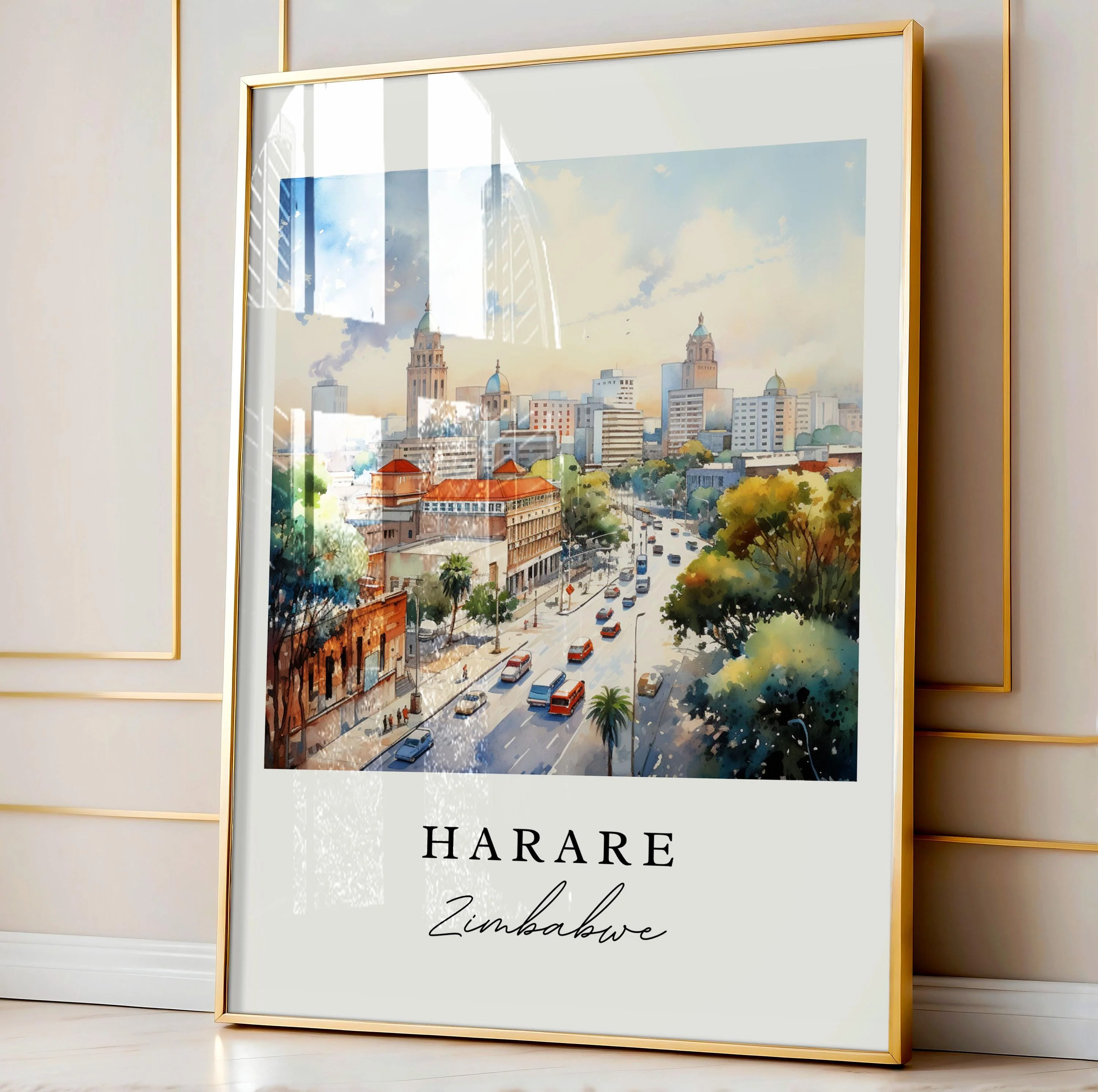Harare, Zimbabwe – Watercolor Art Print - Image 4