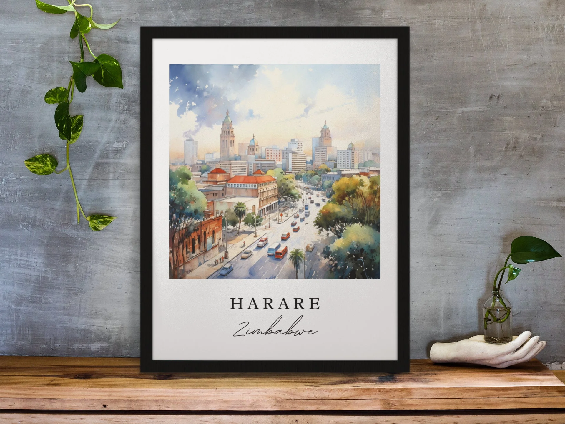 Harare, Zimbabwe – Watercolor Art Print - Image 5