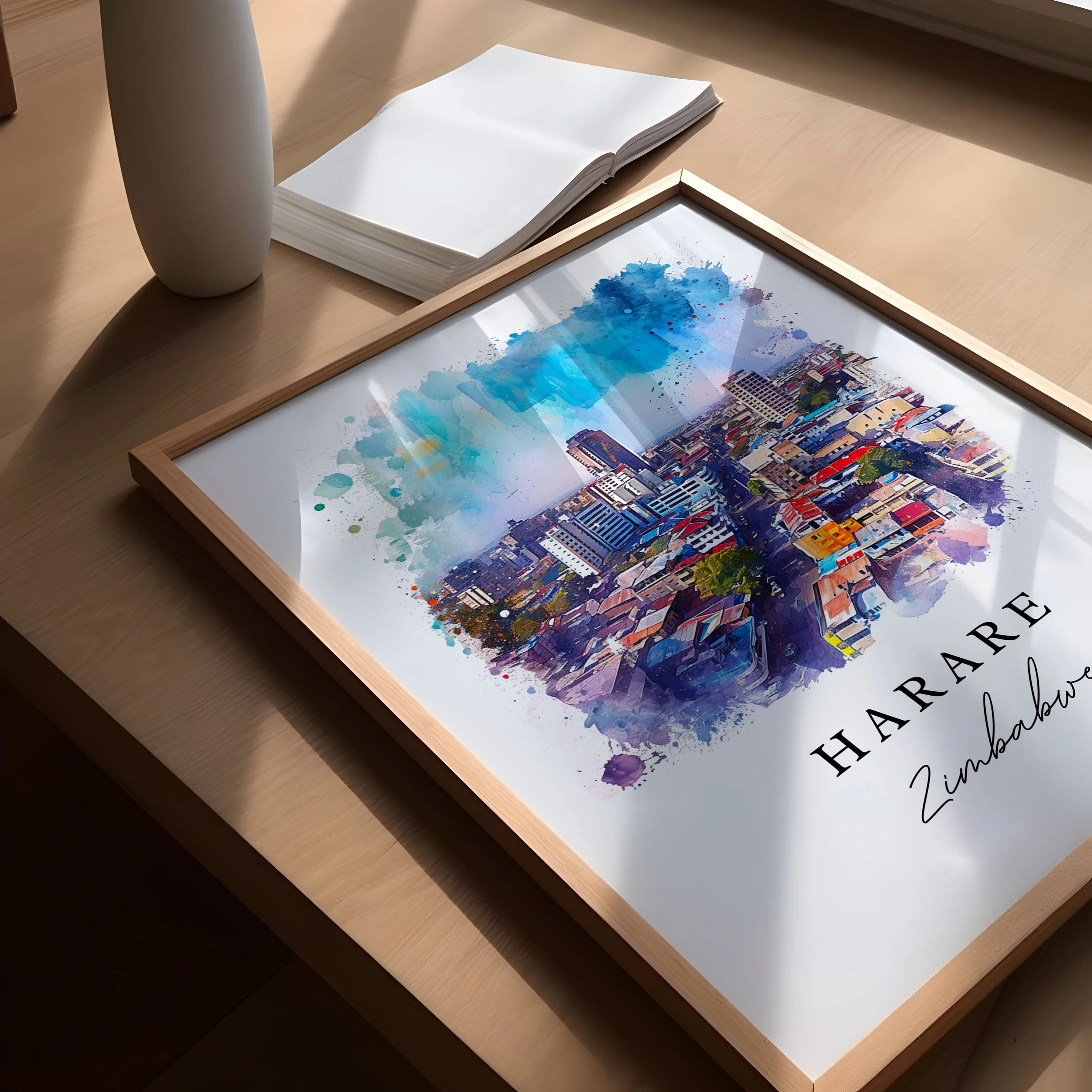 Harare, Zimbabwe – Watercolor Art Print - Image 3