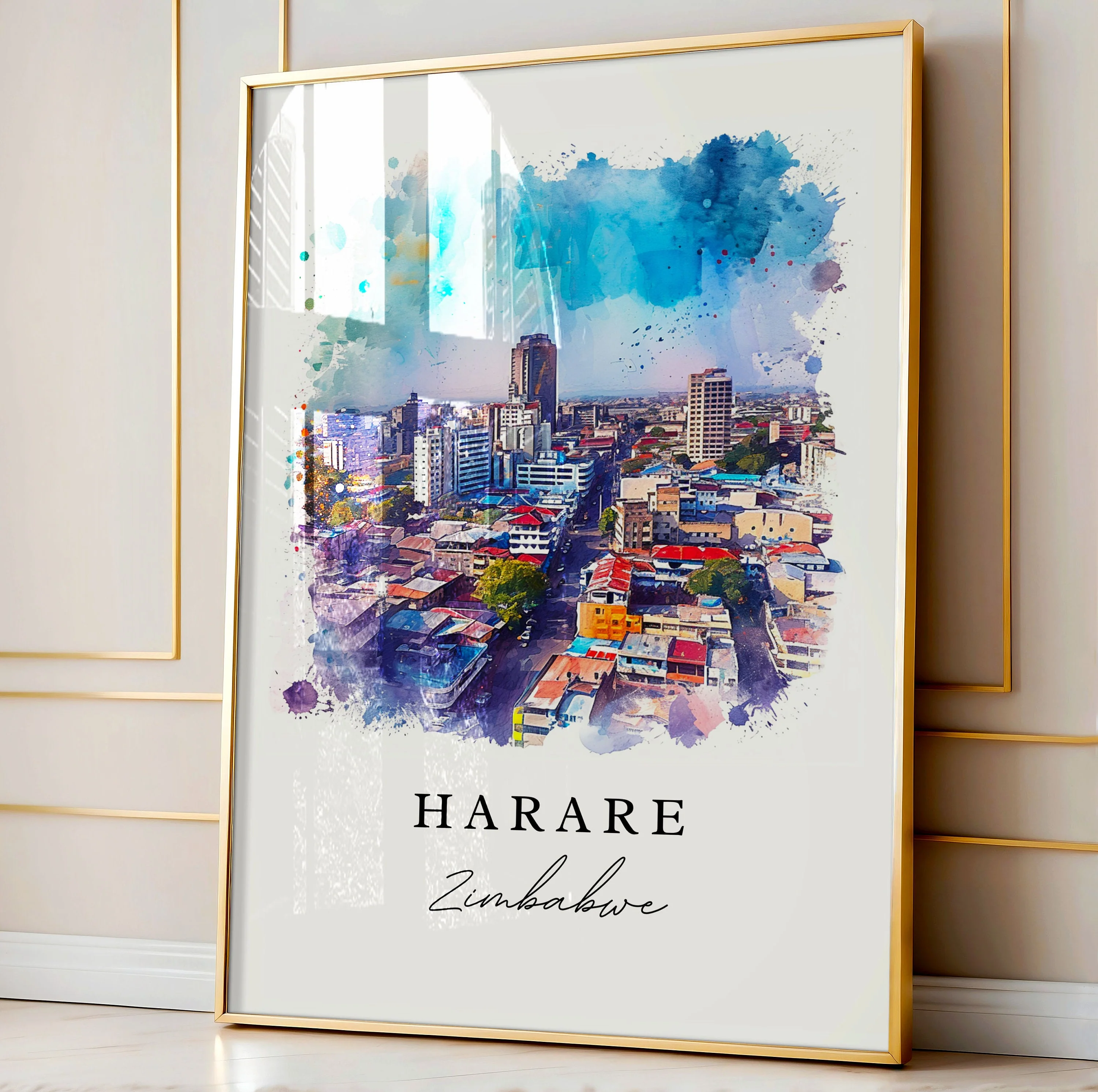 Harare, Zimbabwe – Watercolor Art Print - Image 4