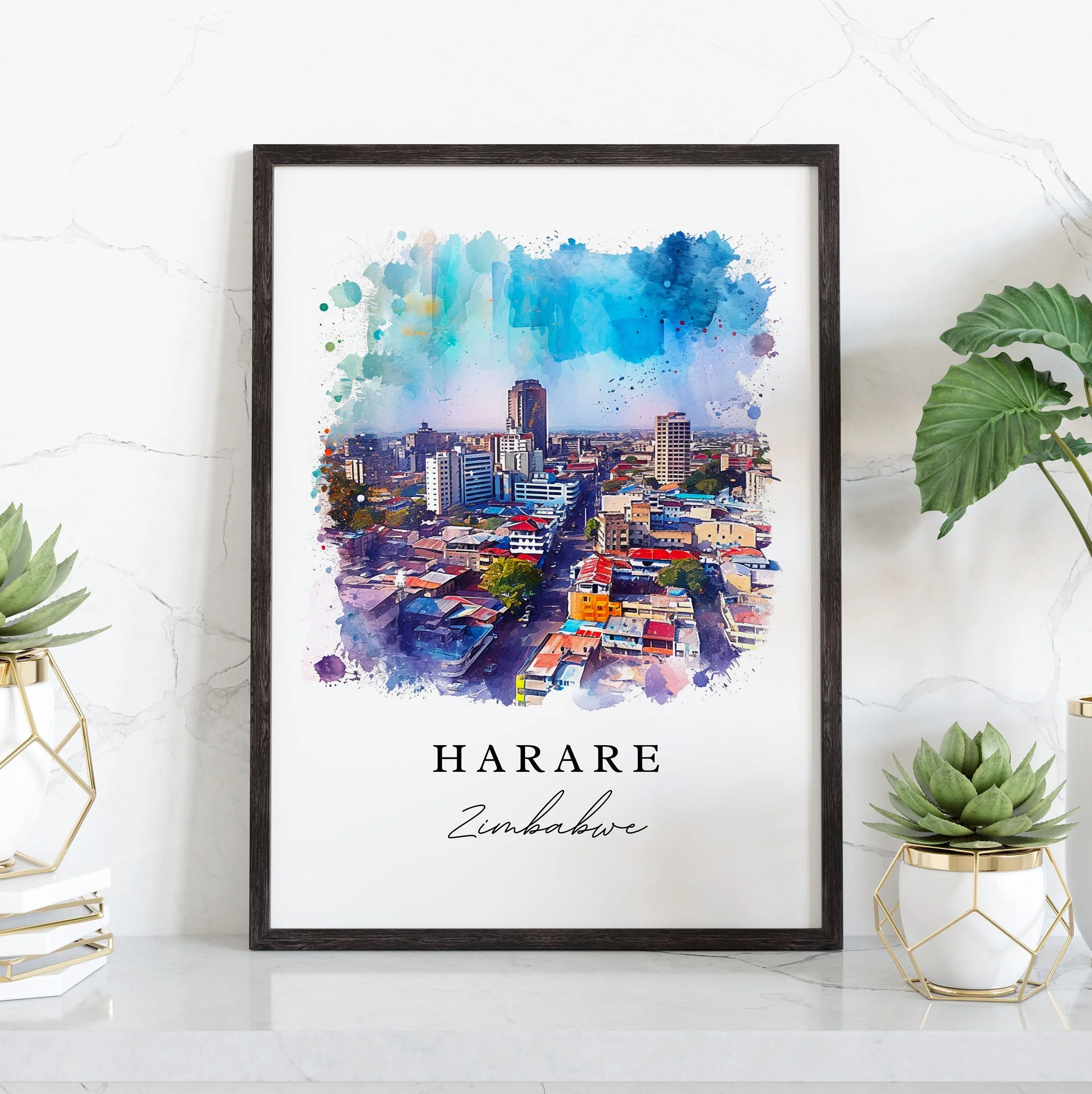 Harare, Zimbabwe – Watercolor Art Print - Image 5